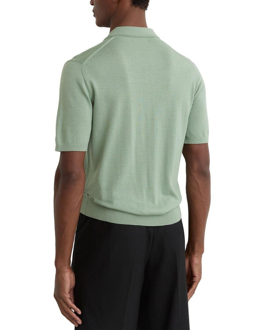 Reiss Green Duchie Open Collar Merino Wool Polo Sweater for men
