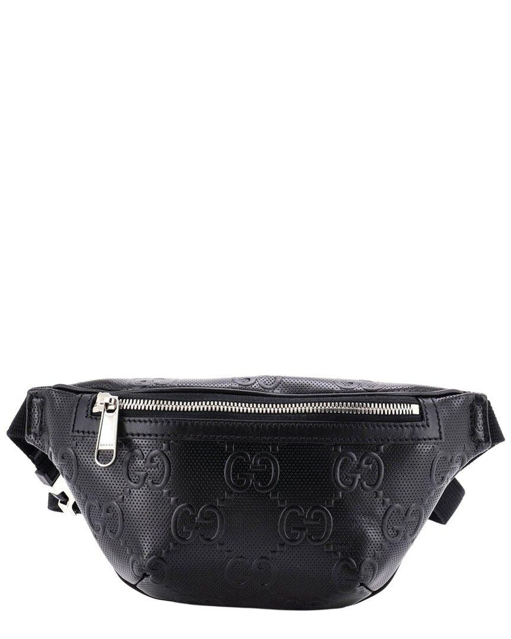 Gucci Black Gg Embossed Perforated Leather Belt Bag Small (Authentic Pre- Loved)