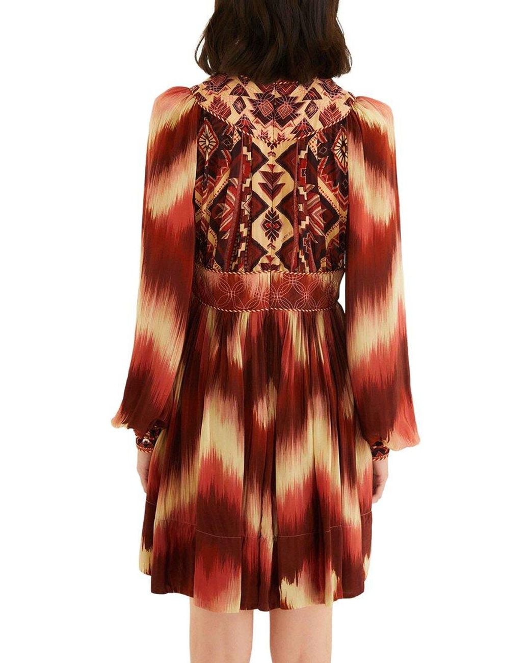 Farm Rio Red Amanda Matelassé Long Sleeve Mini Dress