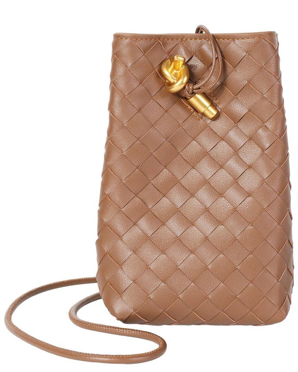 Tiffany & Fred Paris Brown Handwoven Mini Leather Bucket Bag