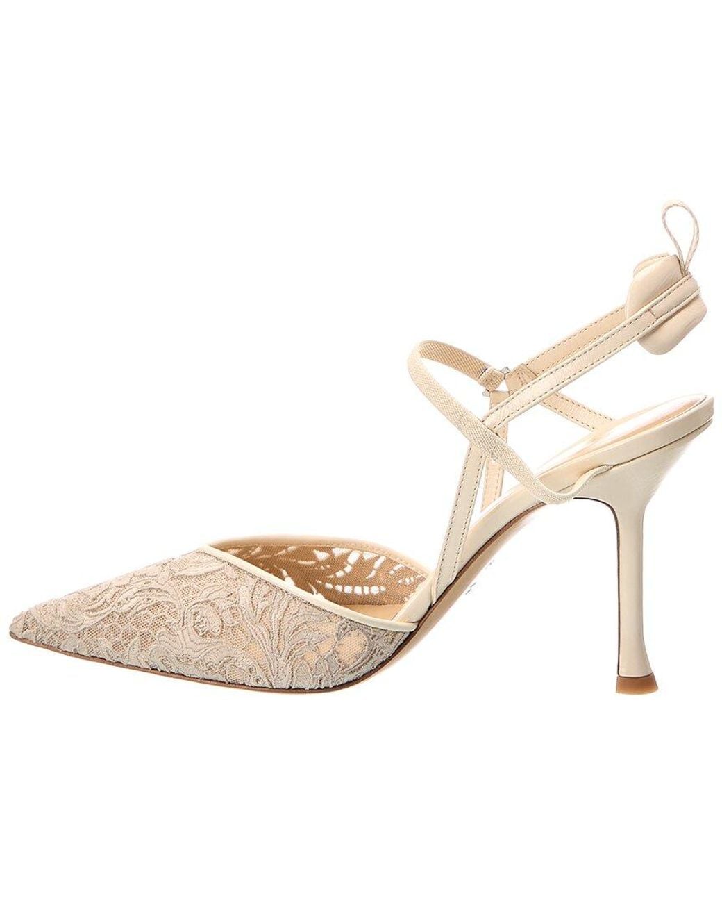 Fendi Natural Very Colibri Lace Tulle & Leather Slingback Pump