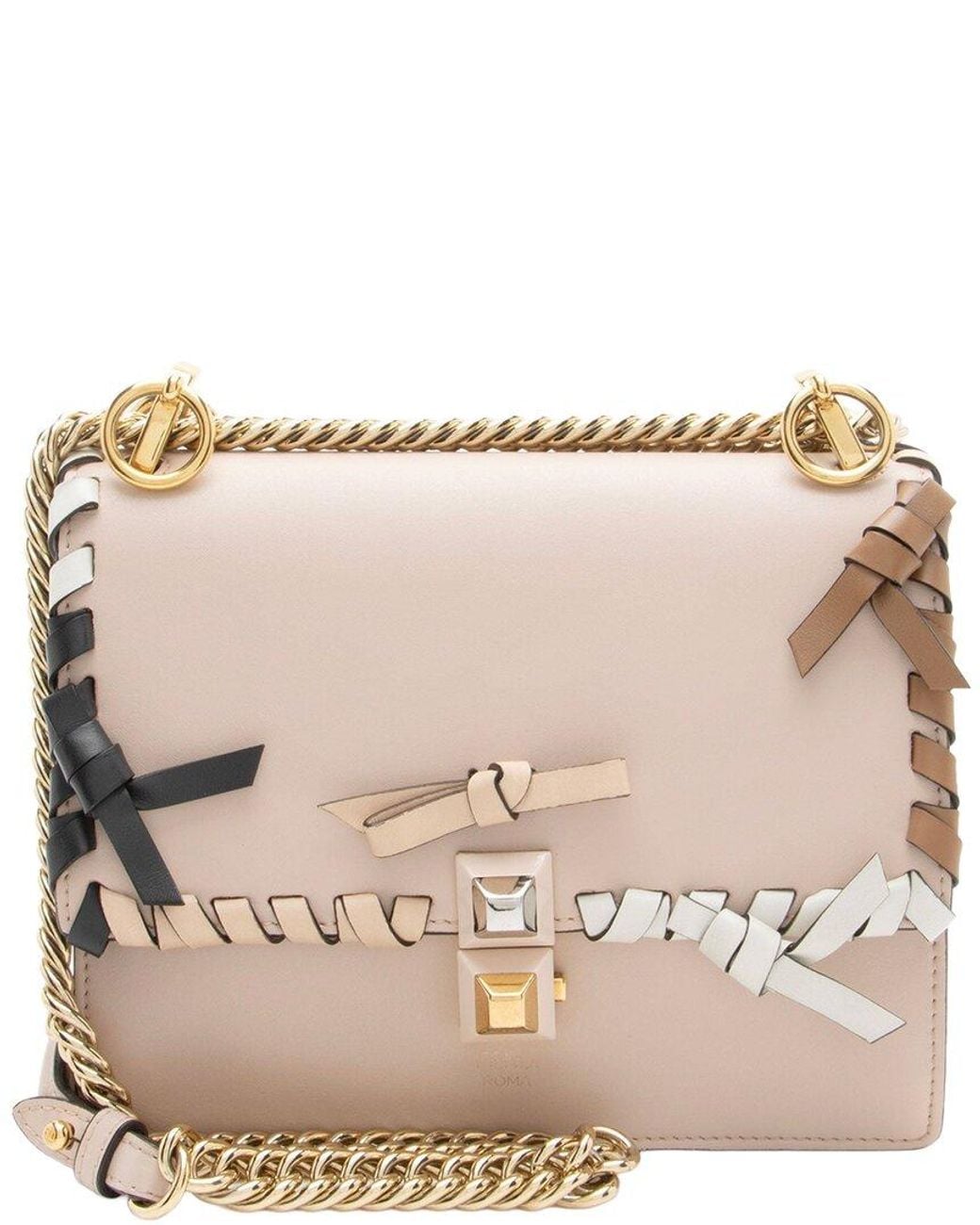 Fendi Natural Calfskin Bow Studded Kan I Small Shoulder Bag (Authentic Pre-Loved)