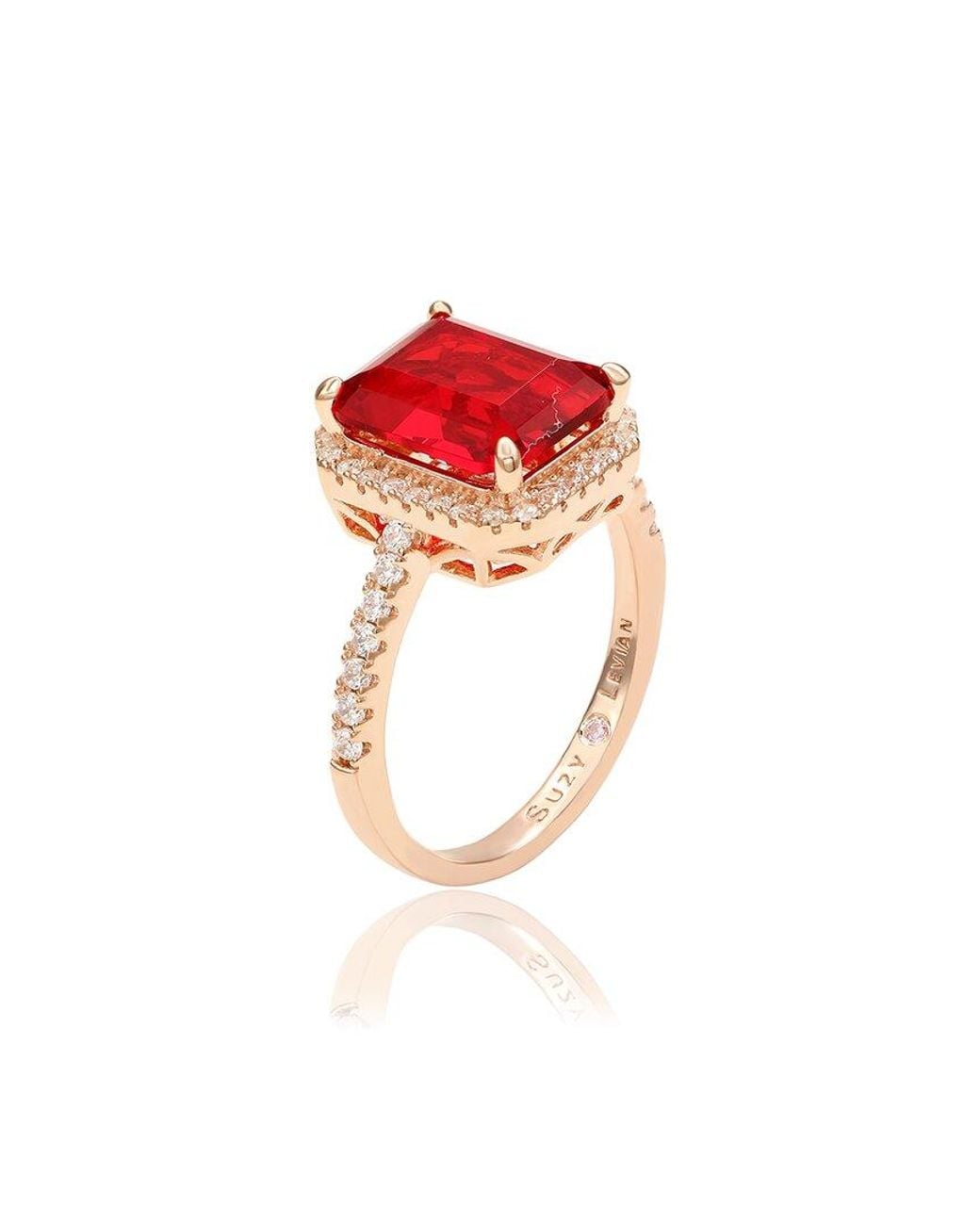 Suzy Levian Pink Silver Cz Ring