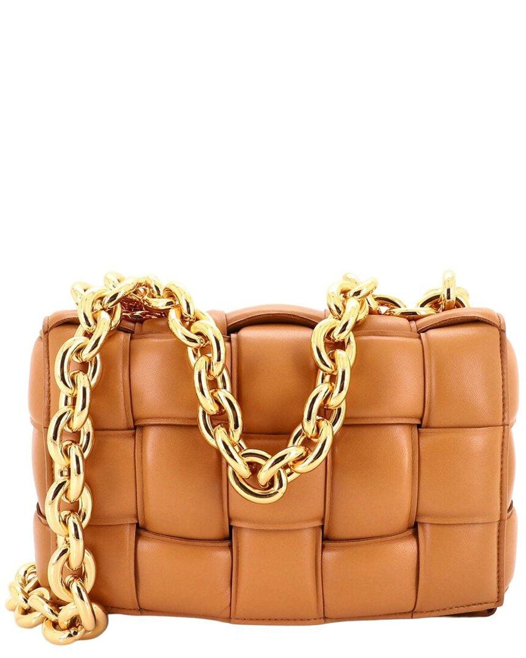 Bottega Veneta Brown Padded Maxi Intrecciato Leather Cassette Chain Crossbody (Authentic Pre-Loved)
