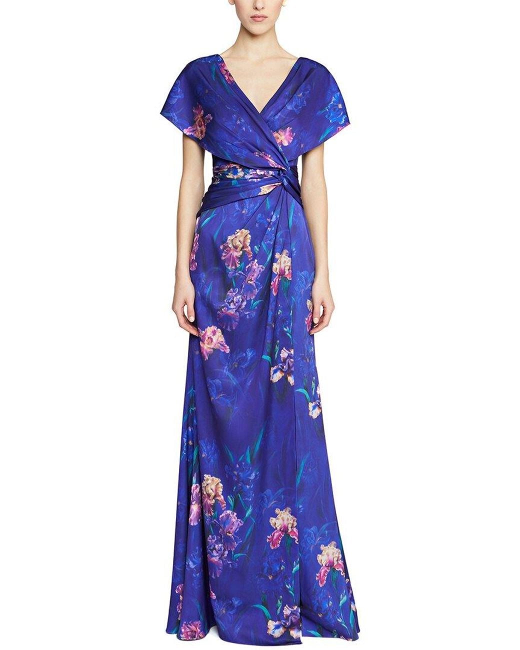 THEIA Blue Angelina Short Sleeve Gown