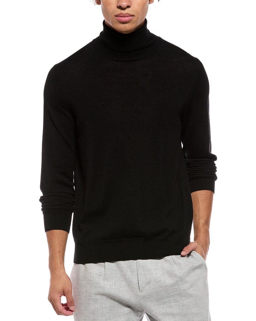 Bruno Magli Black Merino Wool-Blend Turtleneck Sweater for men