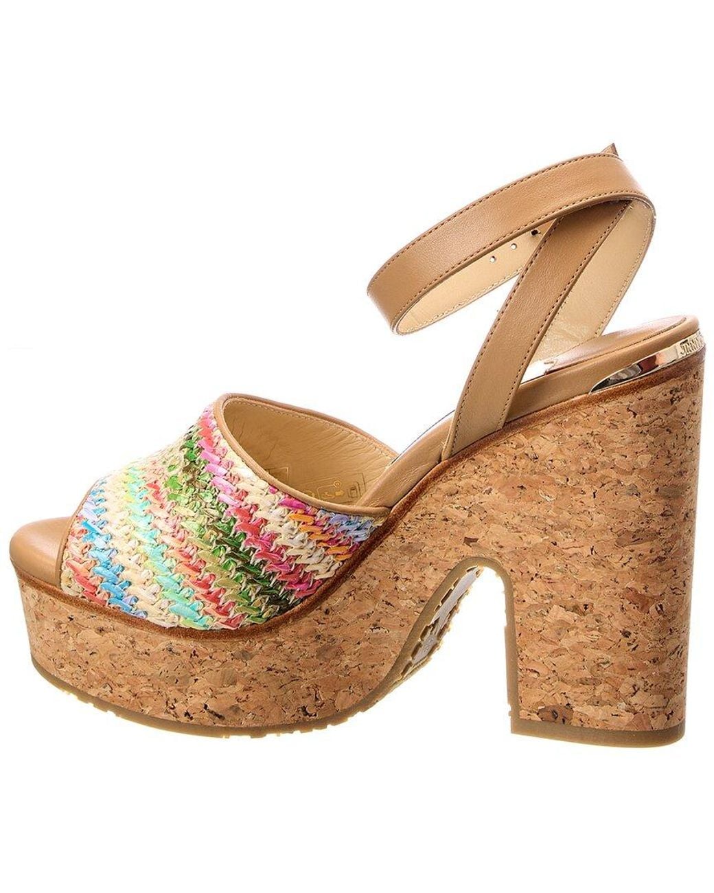 Jimmy Choo Metallic Deven 125 Raffia & Leather Wedge Sandal