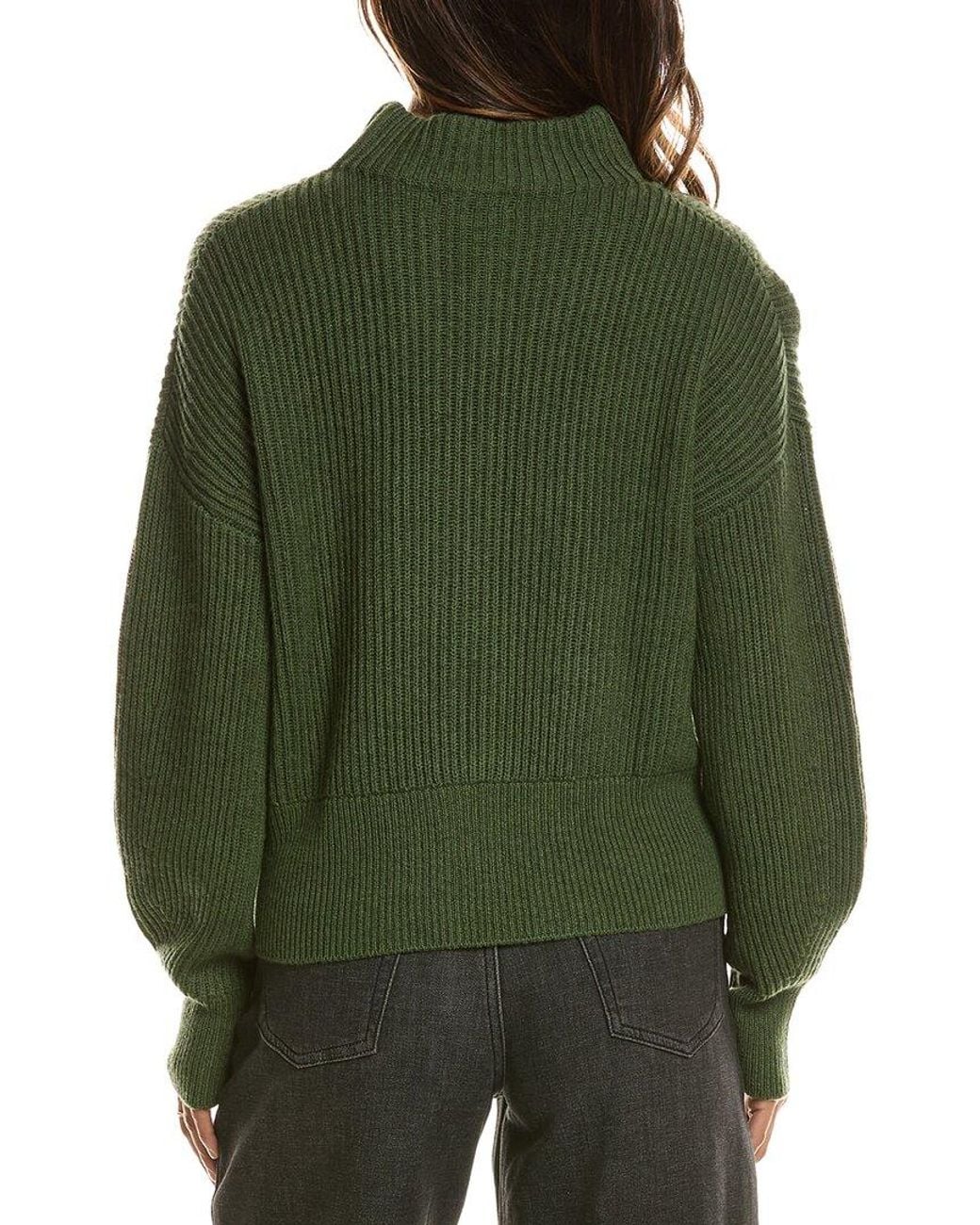 Forte Green Rib Zip Mock Neck 100% Cashmere Cardigan