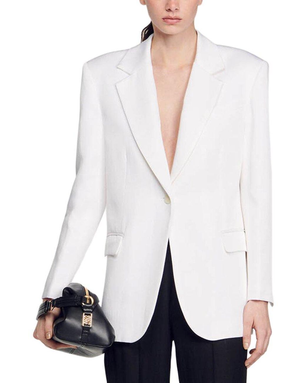 Sandro White Alicia Linen-Blend Blazer