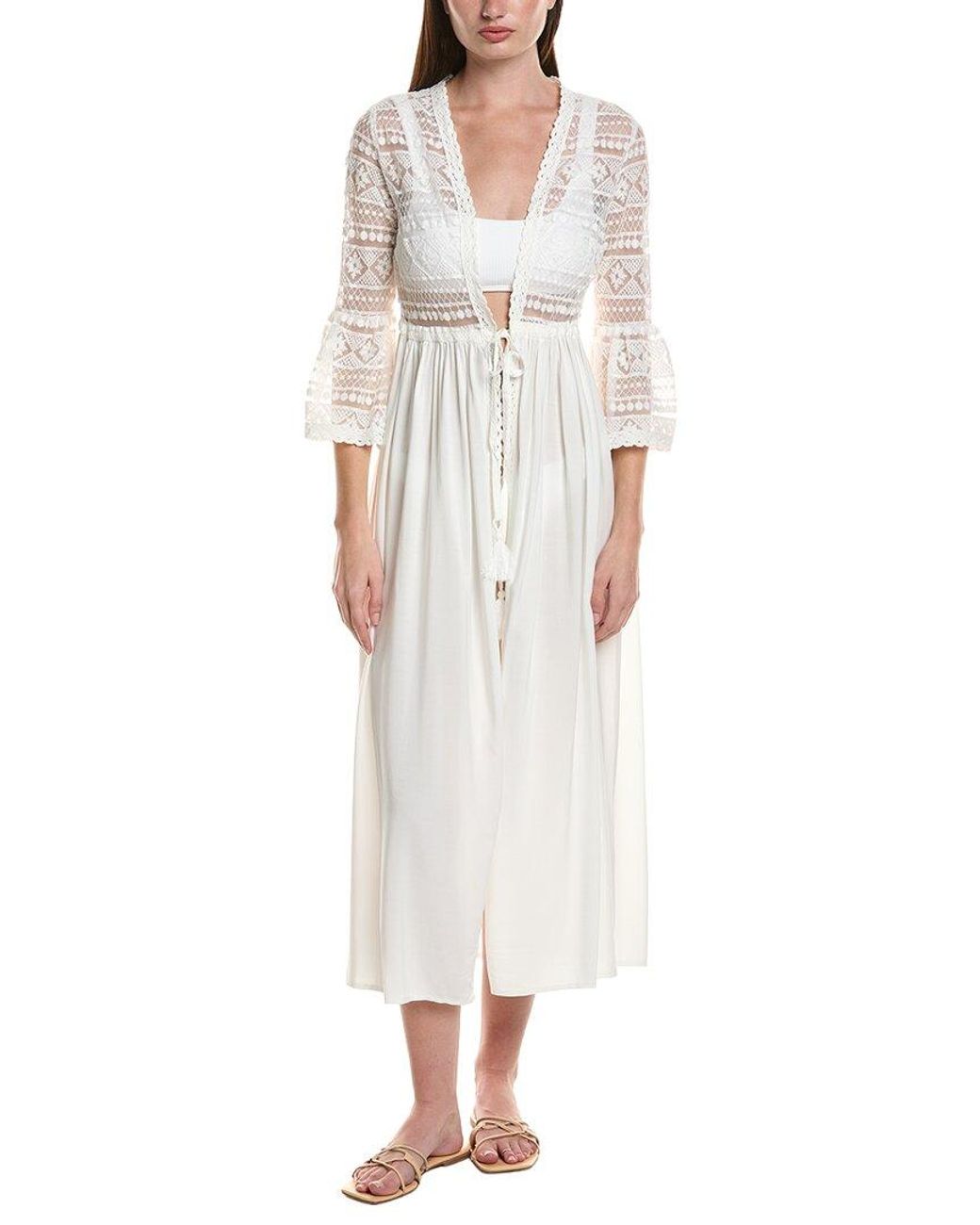 NVLT White Lace Front Tie Maxi Cover-Up
