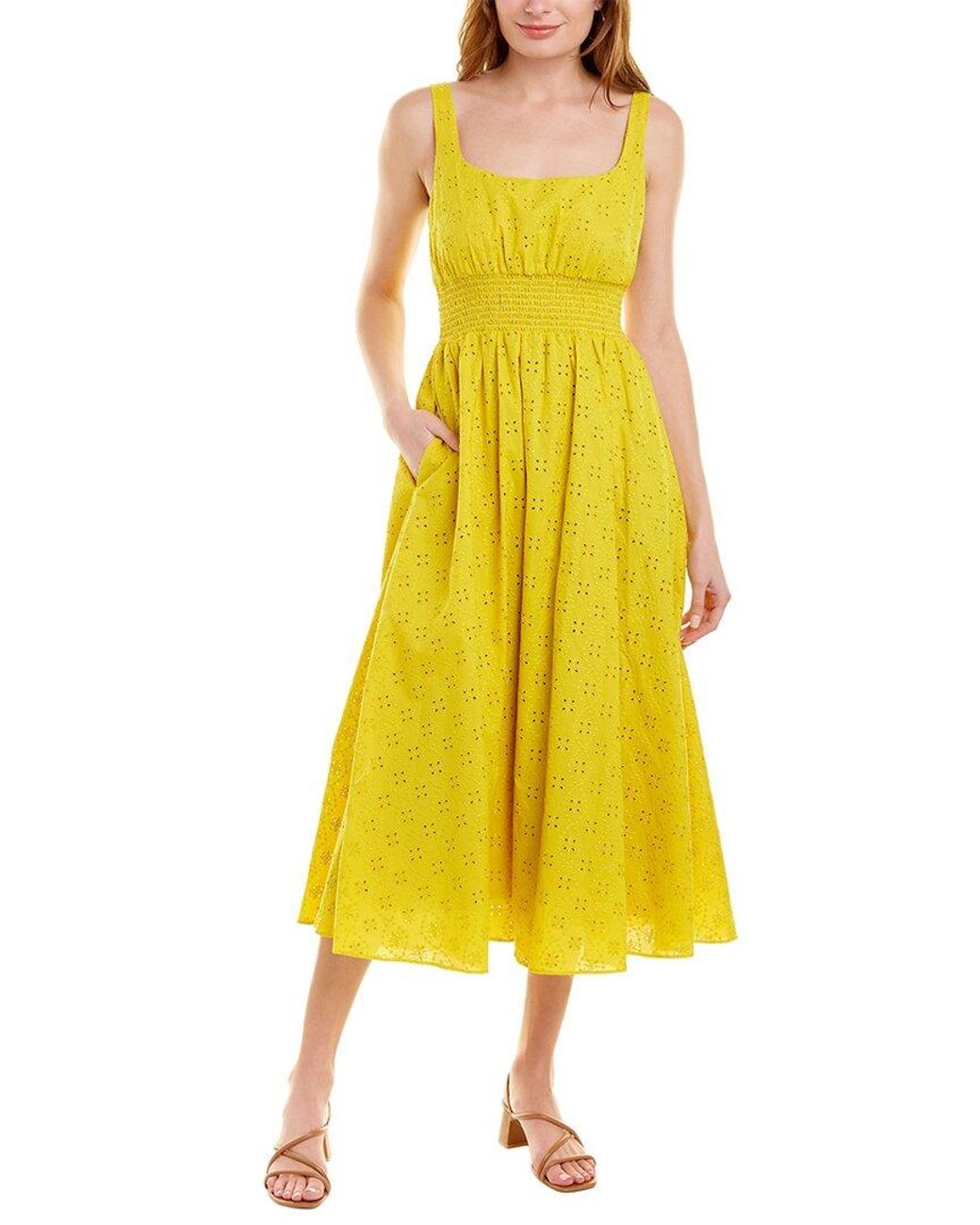 PEARL BY LELA ROSE Floral Eyelet Midi Dress in Yellow | Lyst