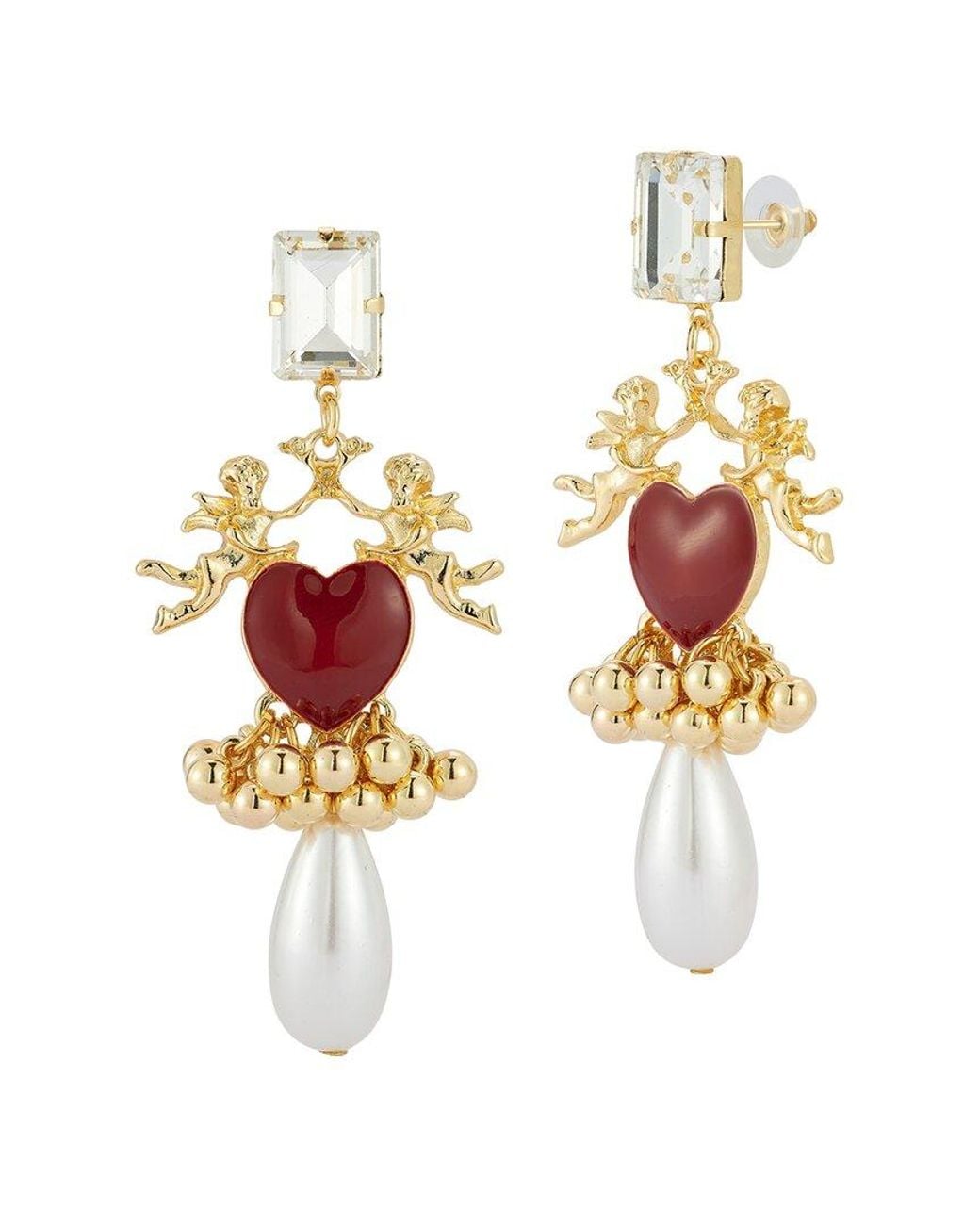 Sphera Milano White Plated Heart Earrings