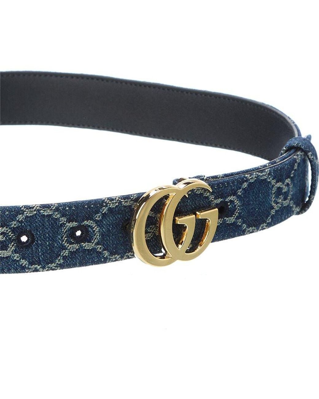 Gucci Blue Gg Marmont Gg Denim Belt
