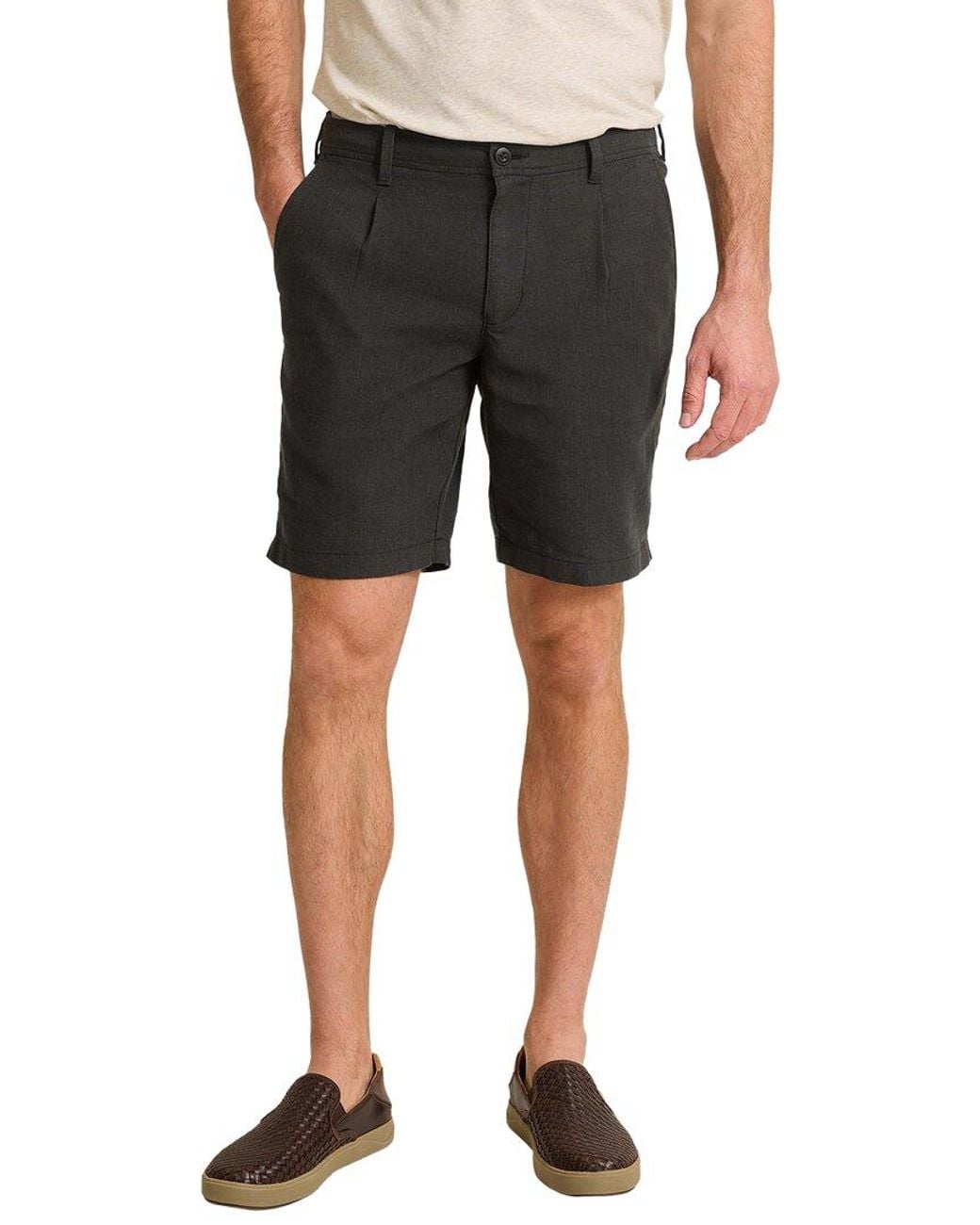 Tommy Bahama Black Isla Sands Linen-Blend Single Pleat Pant for men