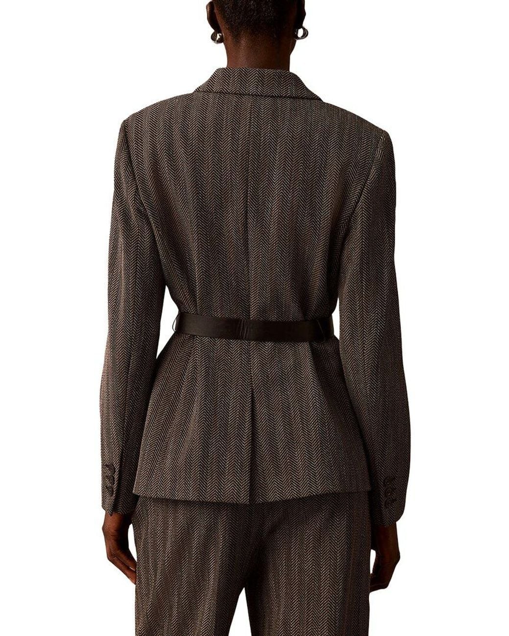 Calvin Klein Brown Two Button Belted Notch Collar Jacket