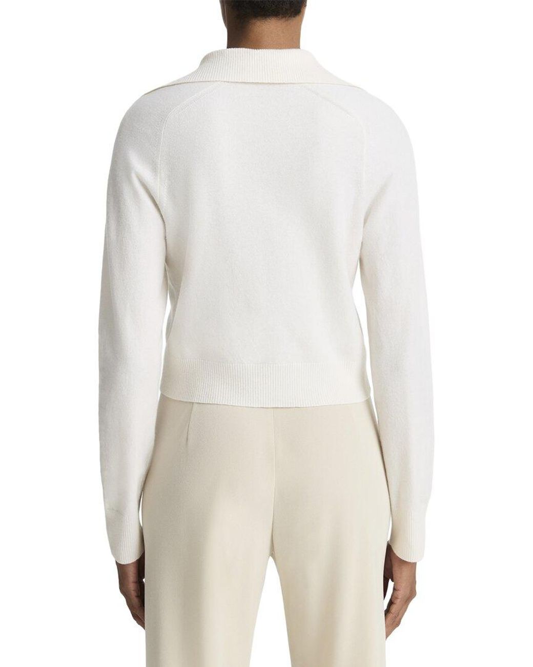 Vince White Button Up Wool & Cashmere-Blend Polo Cardigan