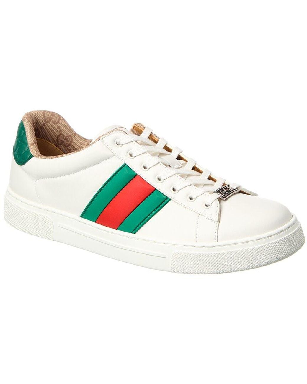 Gucci White Sneaker With Web Detail Calf Trainers for men