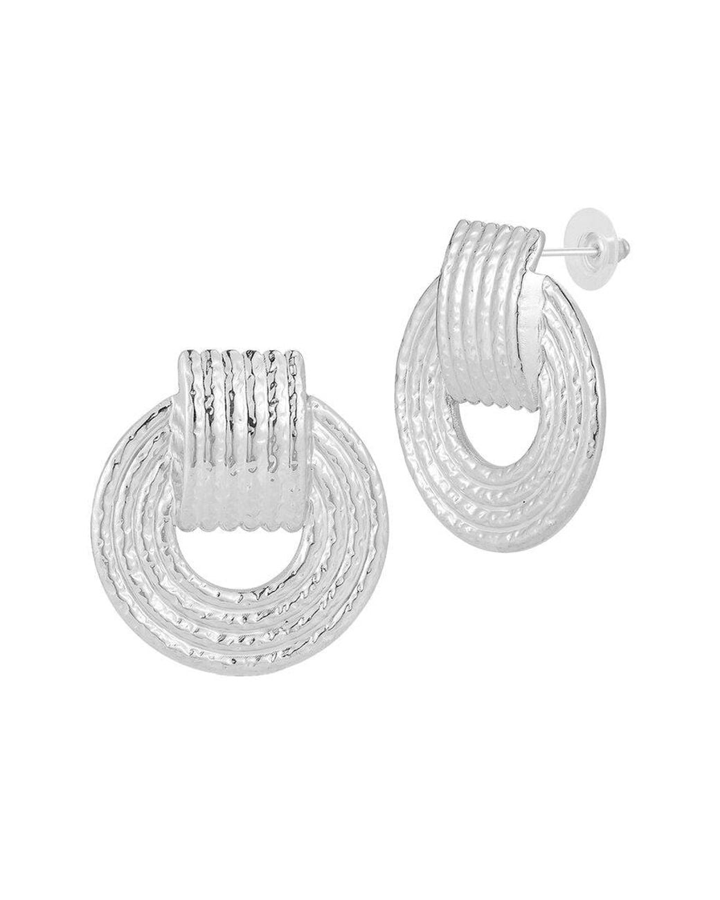 Sphera Milano White Plated Round Ribbed Earrings