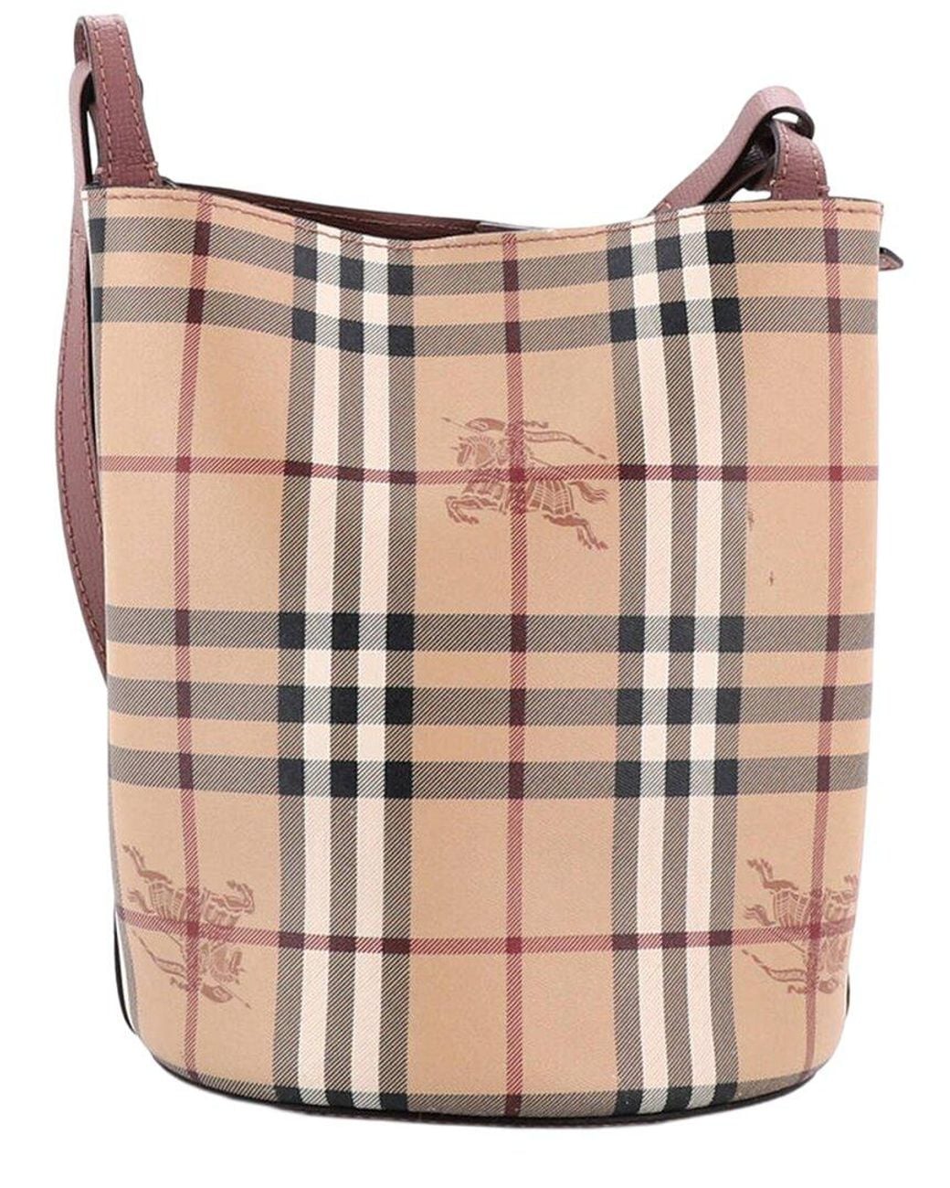 Burberry Pink Lorne Bucket Bag Haymarket Coated Small (authentic Pre-loved)
