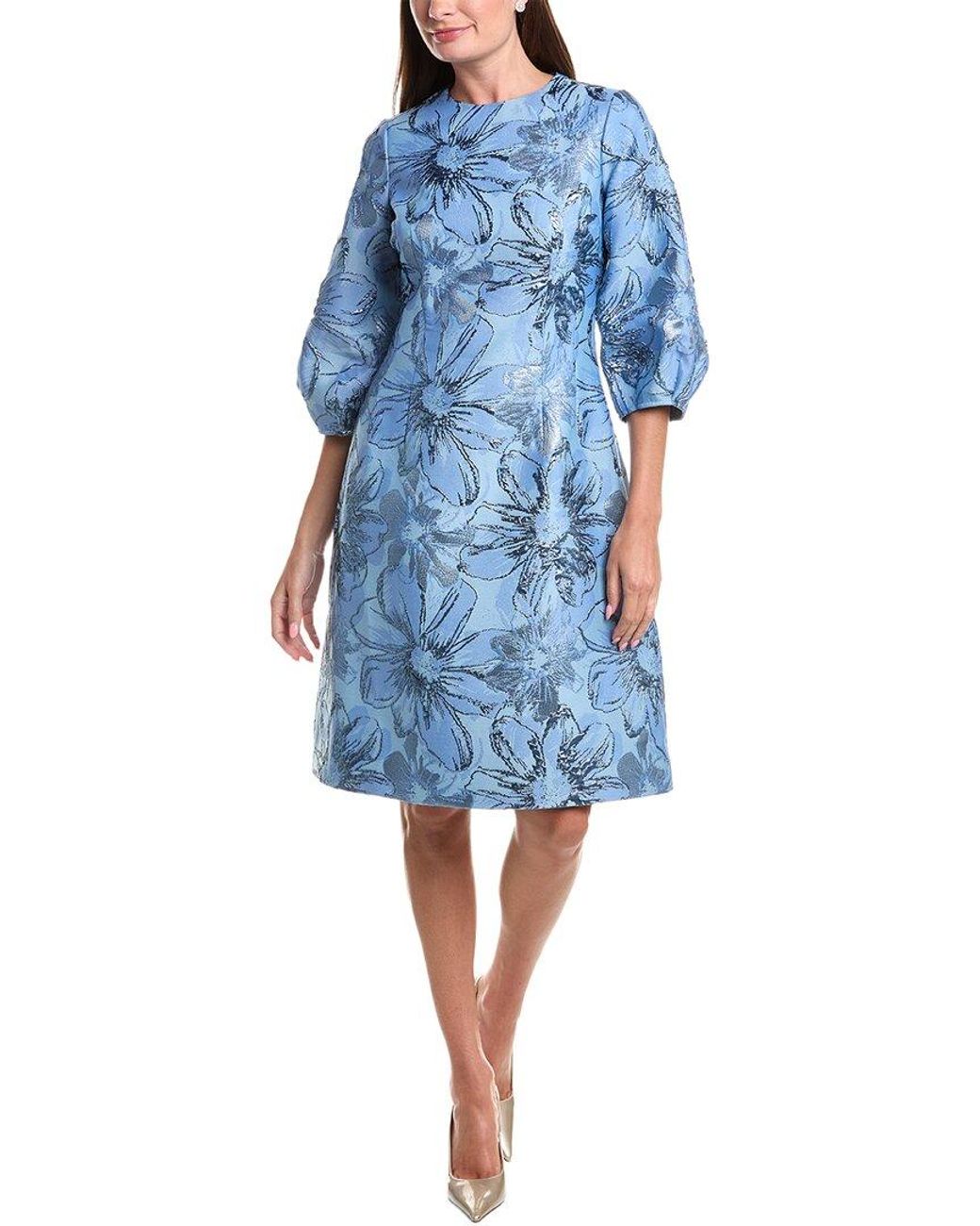 Teri Jon Blue Jacquard Sheath Dress