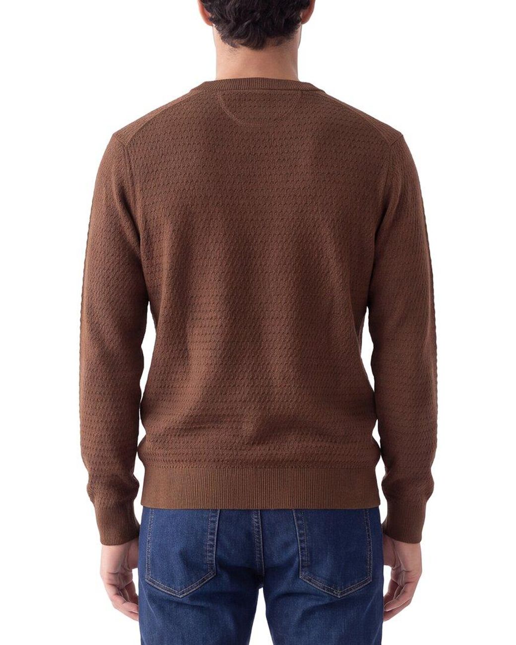Raffi Brown Textured Crewneck Sweater for men