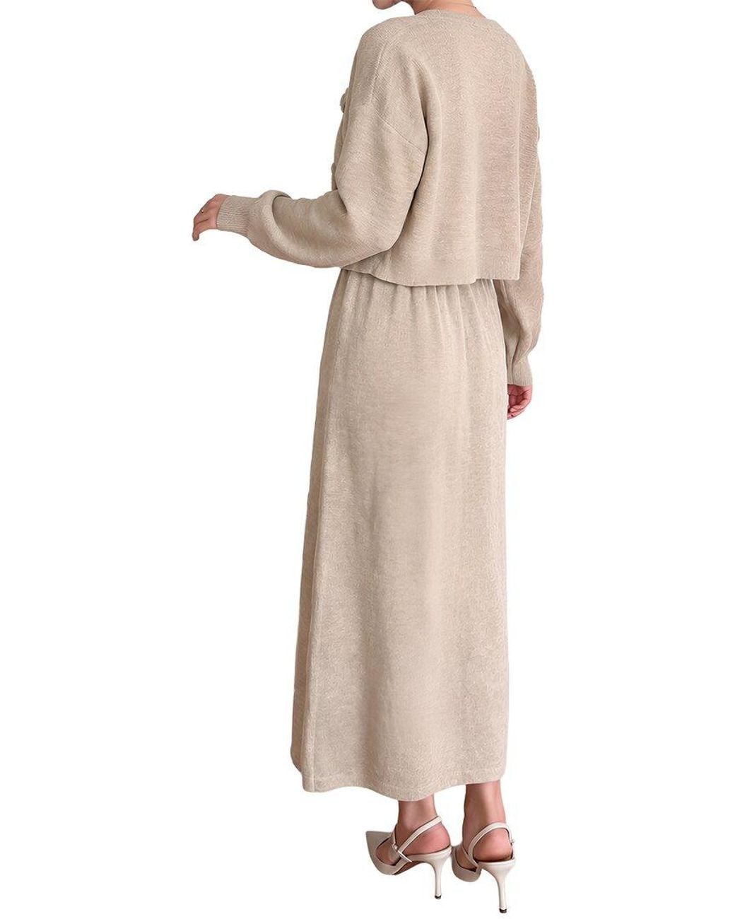 Tedora Natural 3P Cardigan, Top, & Skirt Set