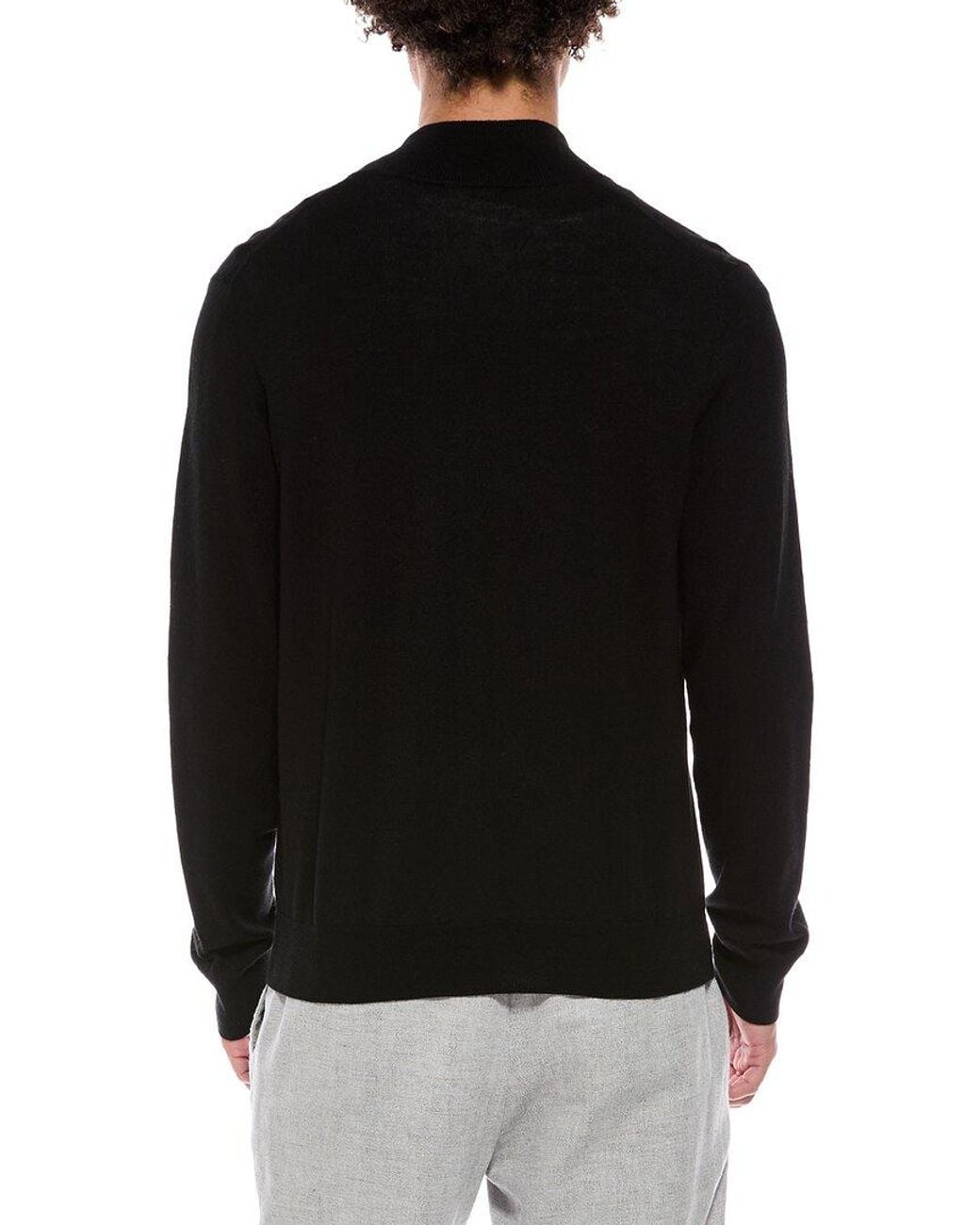 Bruno Magli Black Merino Wool-Blend Blend Zip Mock Neck Sweater for men