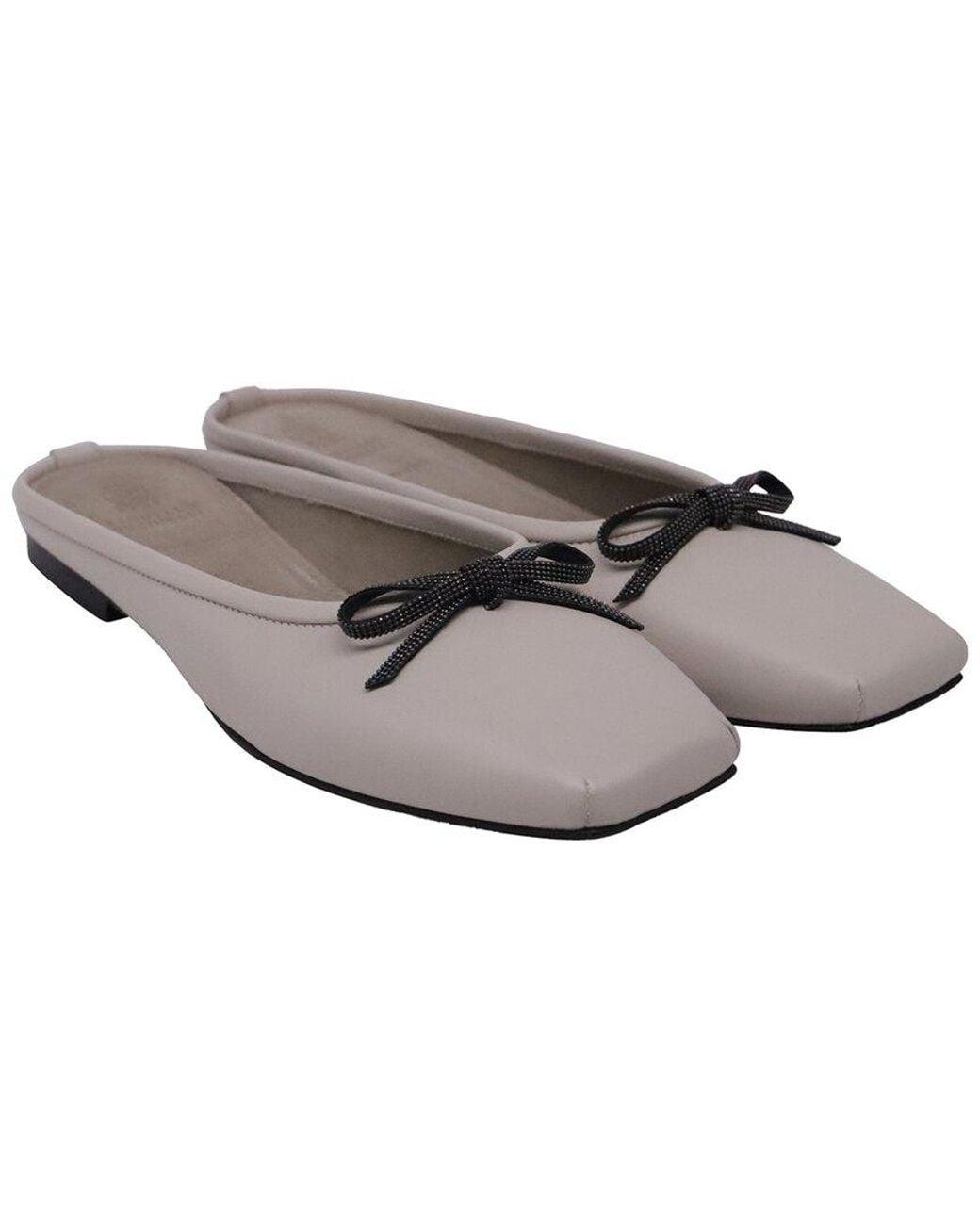 Brunello Cucinelli Gray Leather Monili Mule (Authentic Pre-Loved)