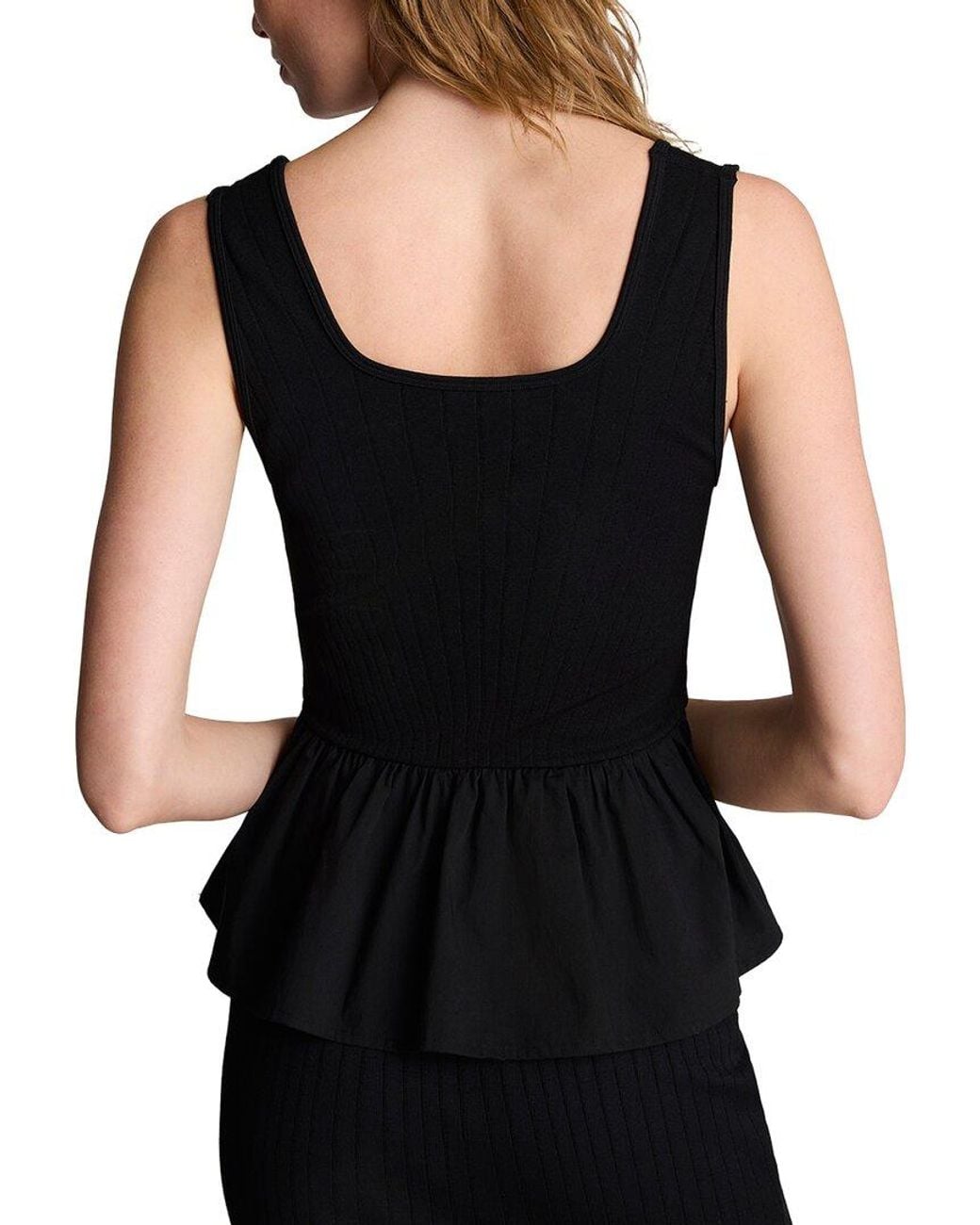 Kenneth Cole Black Combo Peplum Tank Seamless
