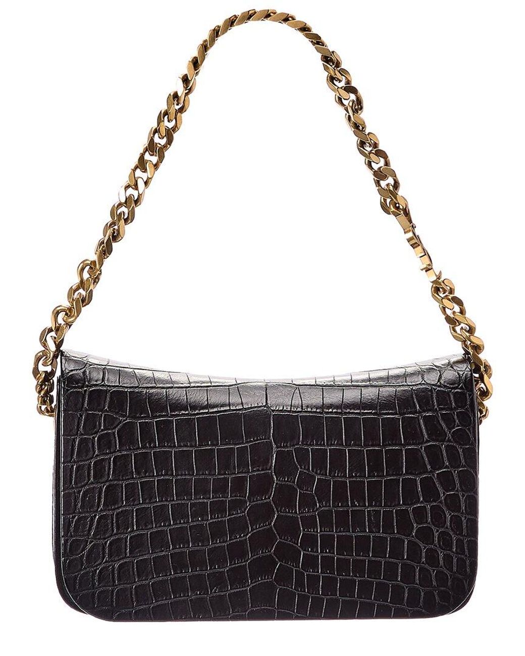 Saint Laurent Elise Crocembossed Leather Shoulder Bag in Black Lyst