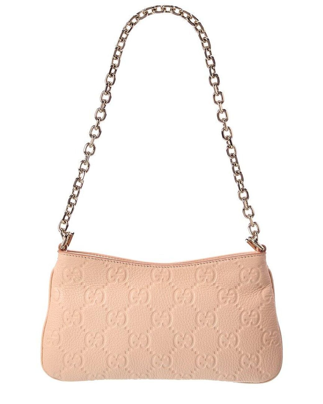 Gucci Pink Gg Emblem Super Mini Leather Shoulder Bag