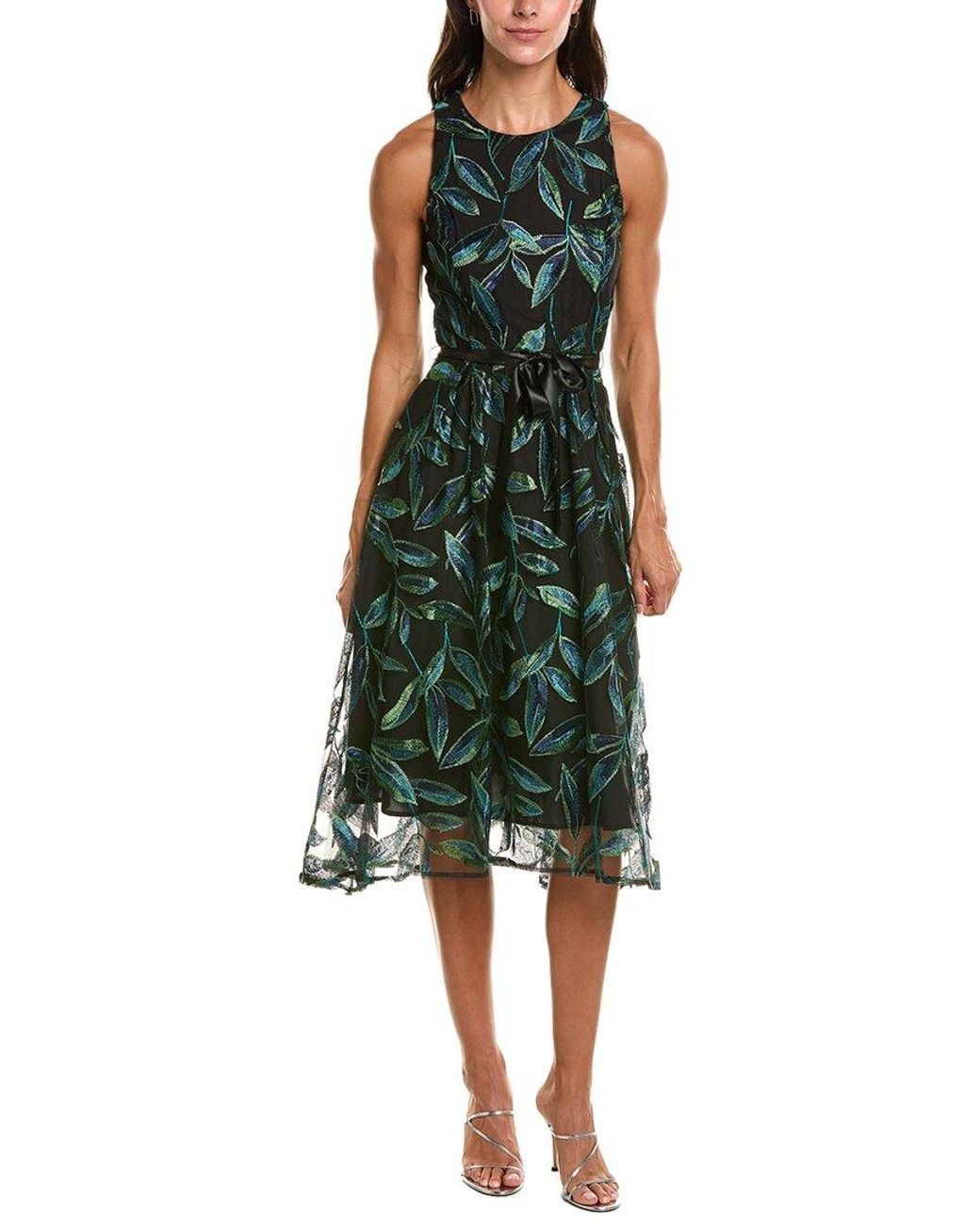 Tahari Green Printed Midi Dress