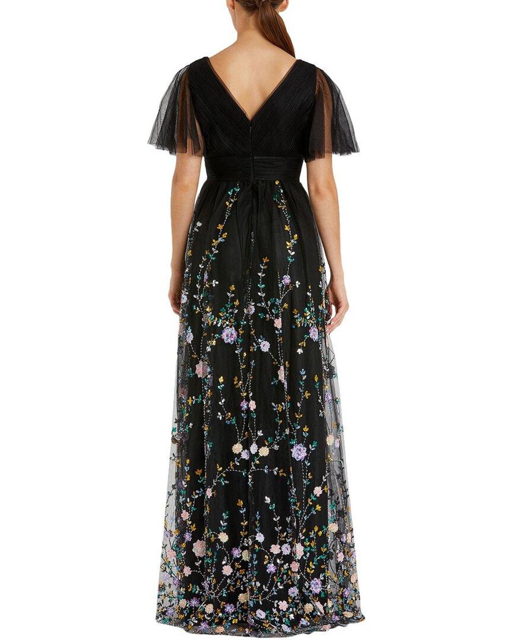 Mac Duggal Black Faux Wrap Midnight Gown