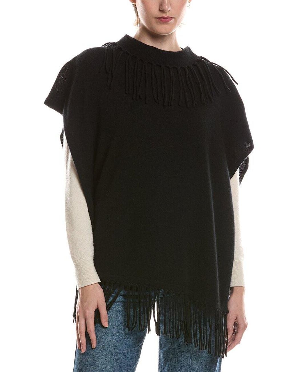 Brodie Cashmere Black Fringe Poncho