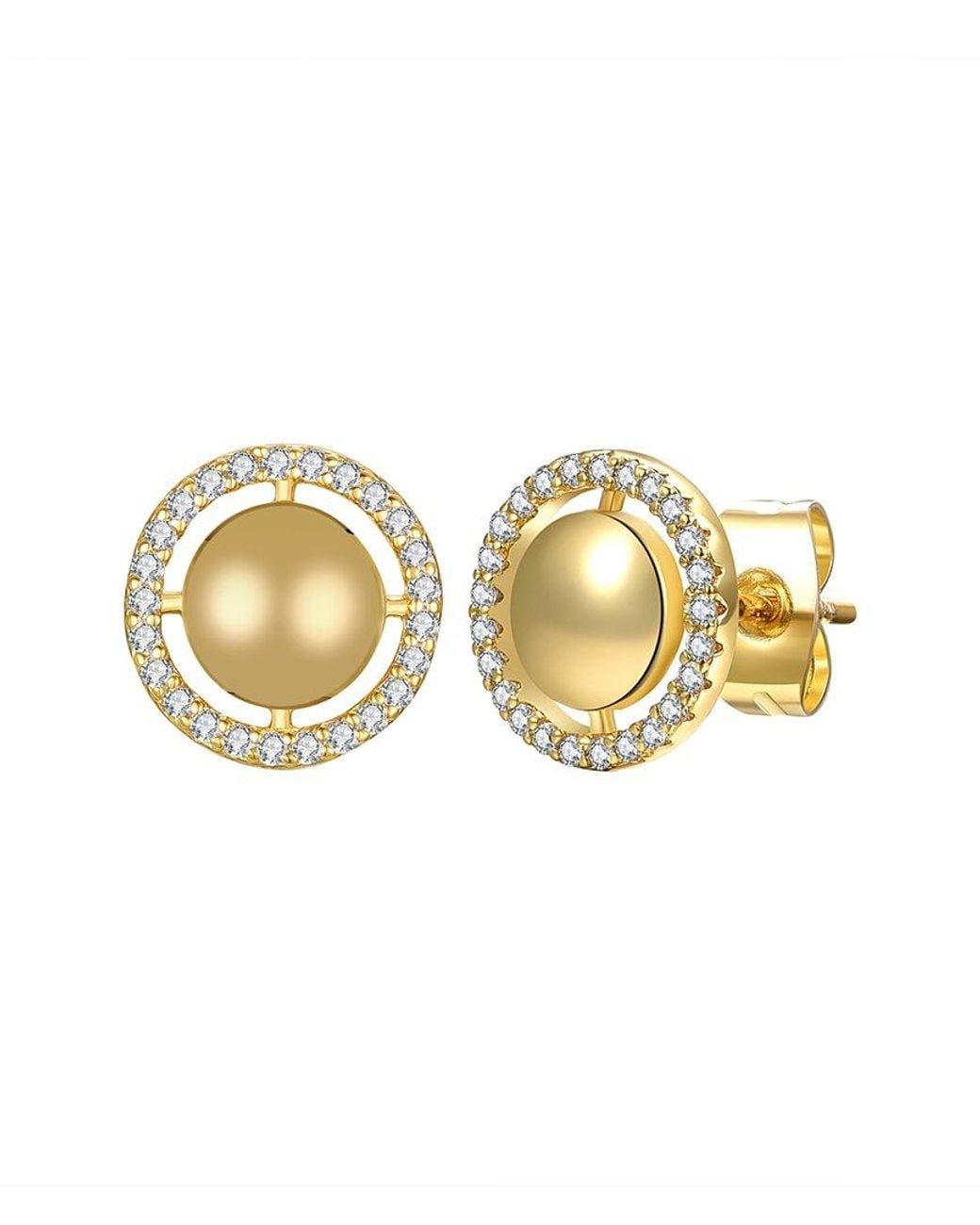 Rachel Glauber Metallic 14k Plated Cz Eternity Halo Medallion Studs