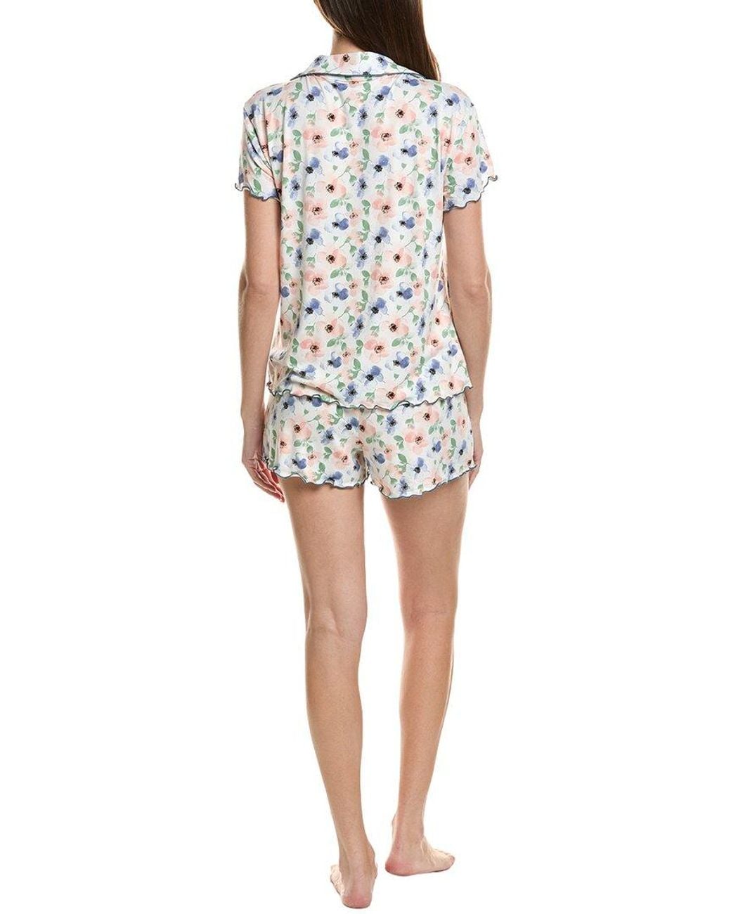 THREAD & STITCH White 2pc Notch Collar Top & Short Pj Set