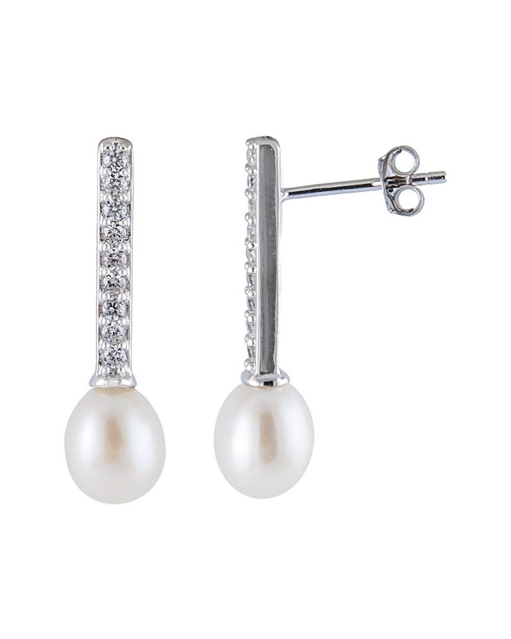 Splendid White Silver 7.5-8mm Freshwater Pearl & Cz Earrings