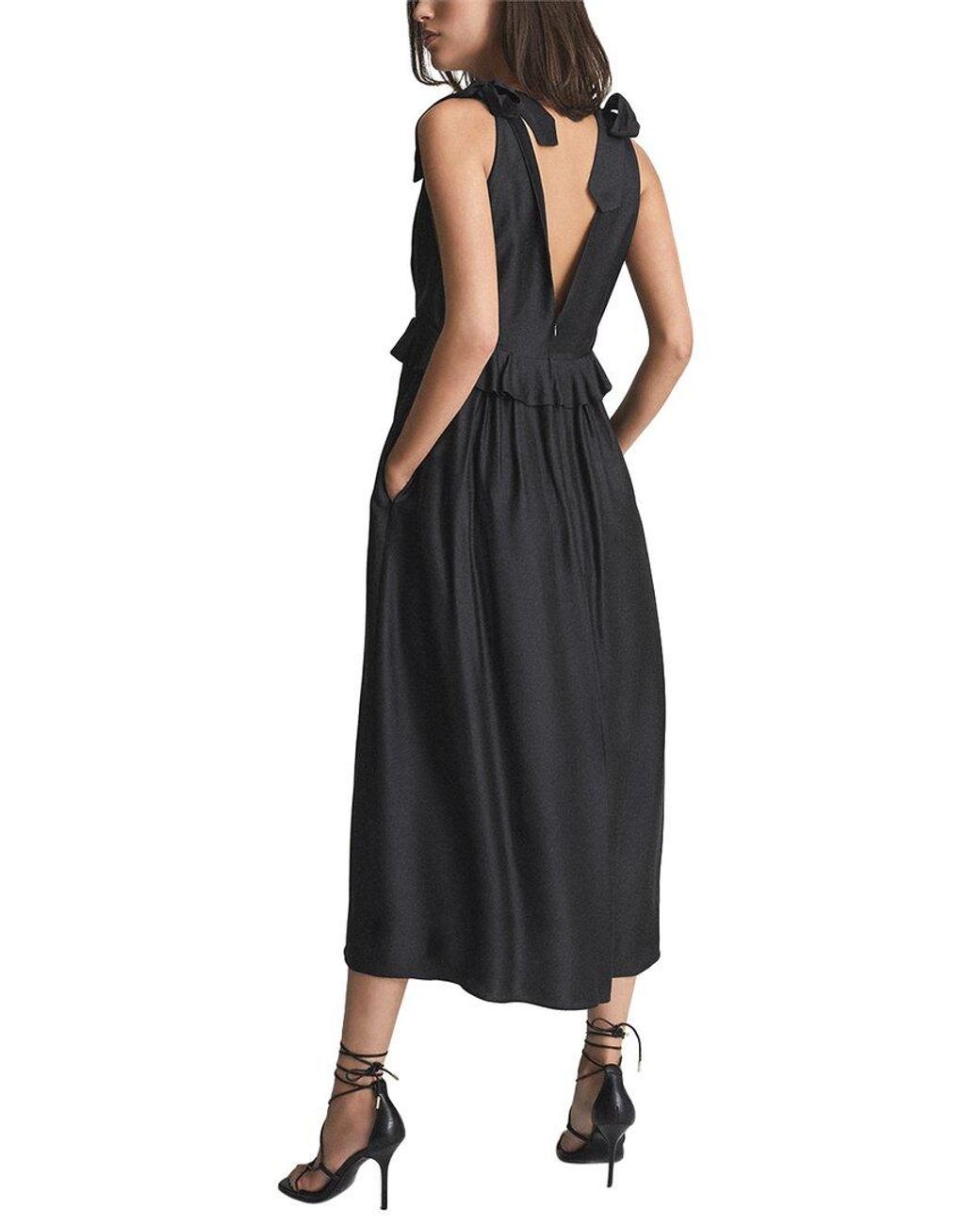 Reiss Laura Frill Shoulder Silk-blend Midi Dress in Black | Lyst UK