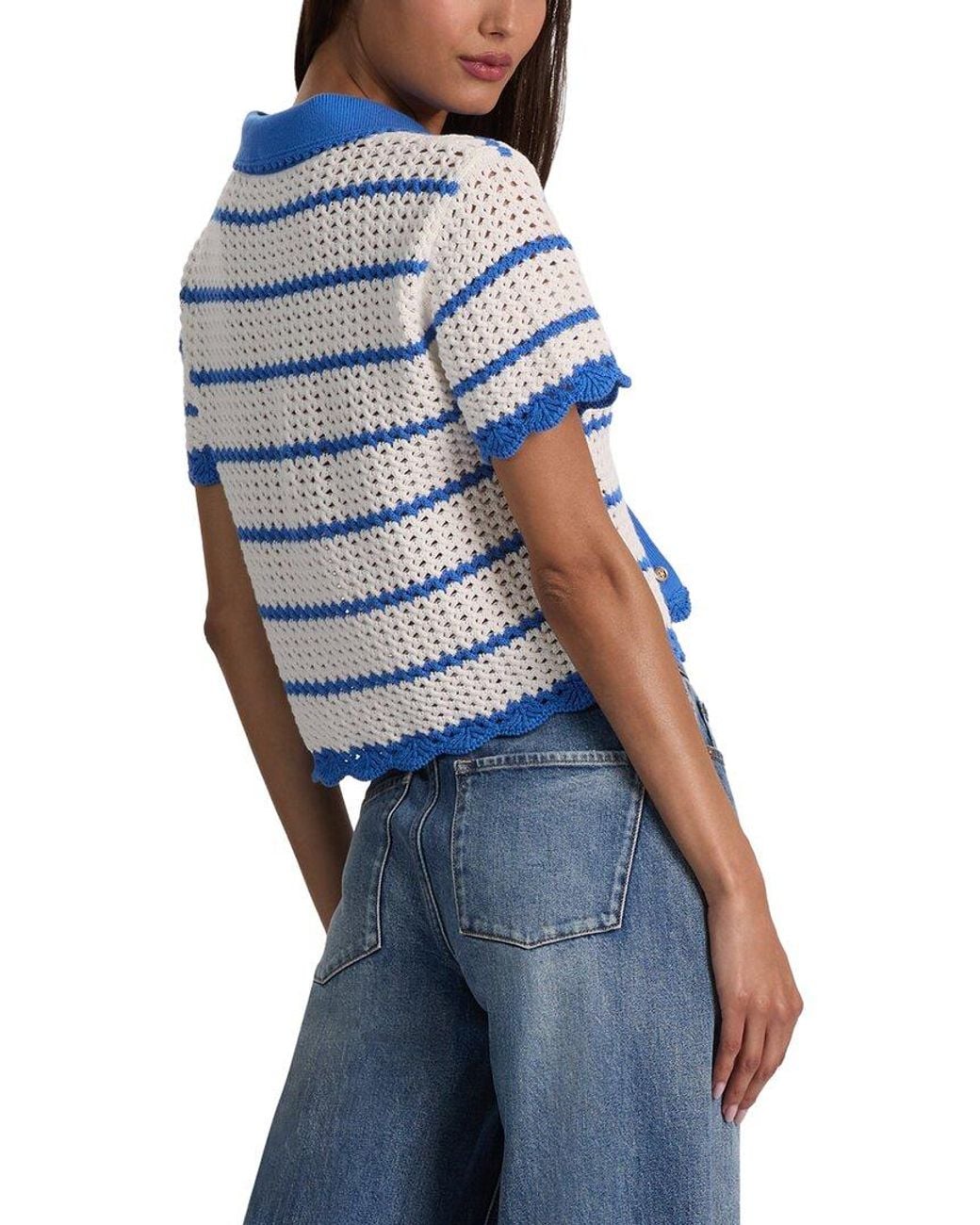 Alice + Olivia Blue Randall Pointelle Polo Cardigan