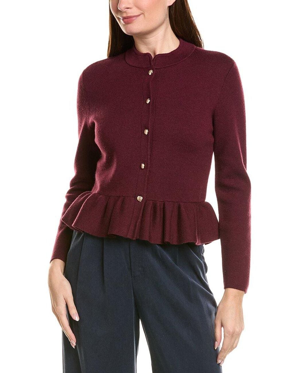Bruno Magli Red Merino Wool Peplum Sweater Jacket