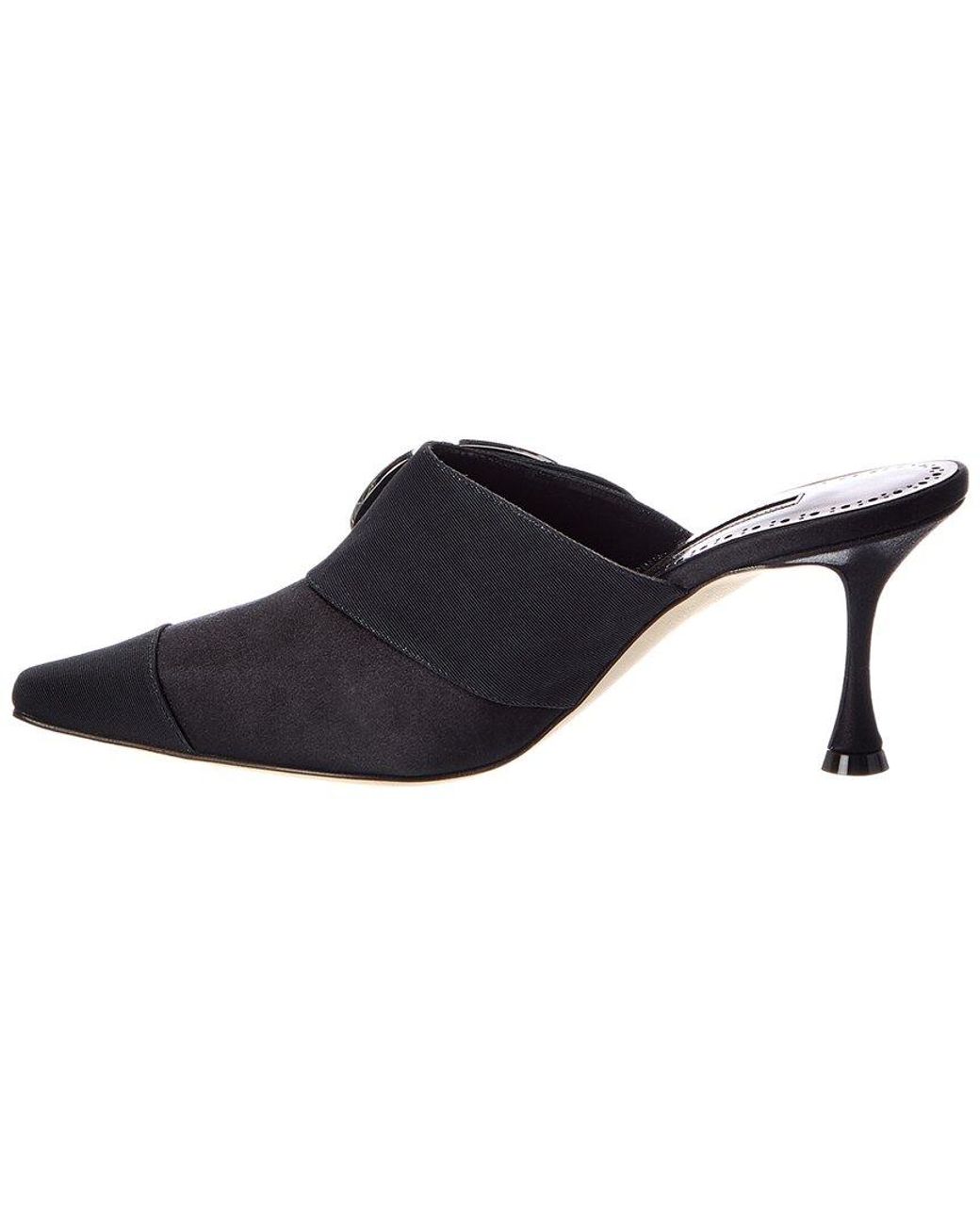 Manolo Blahnik Black Tula 70 Satin & Grosgrain Mule