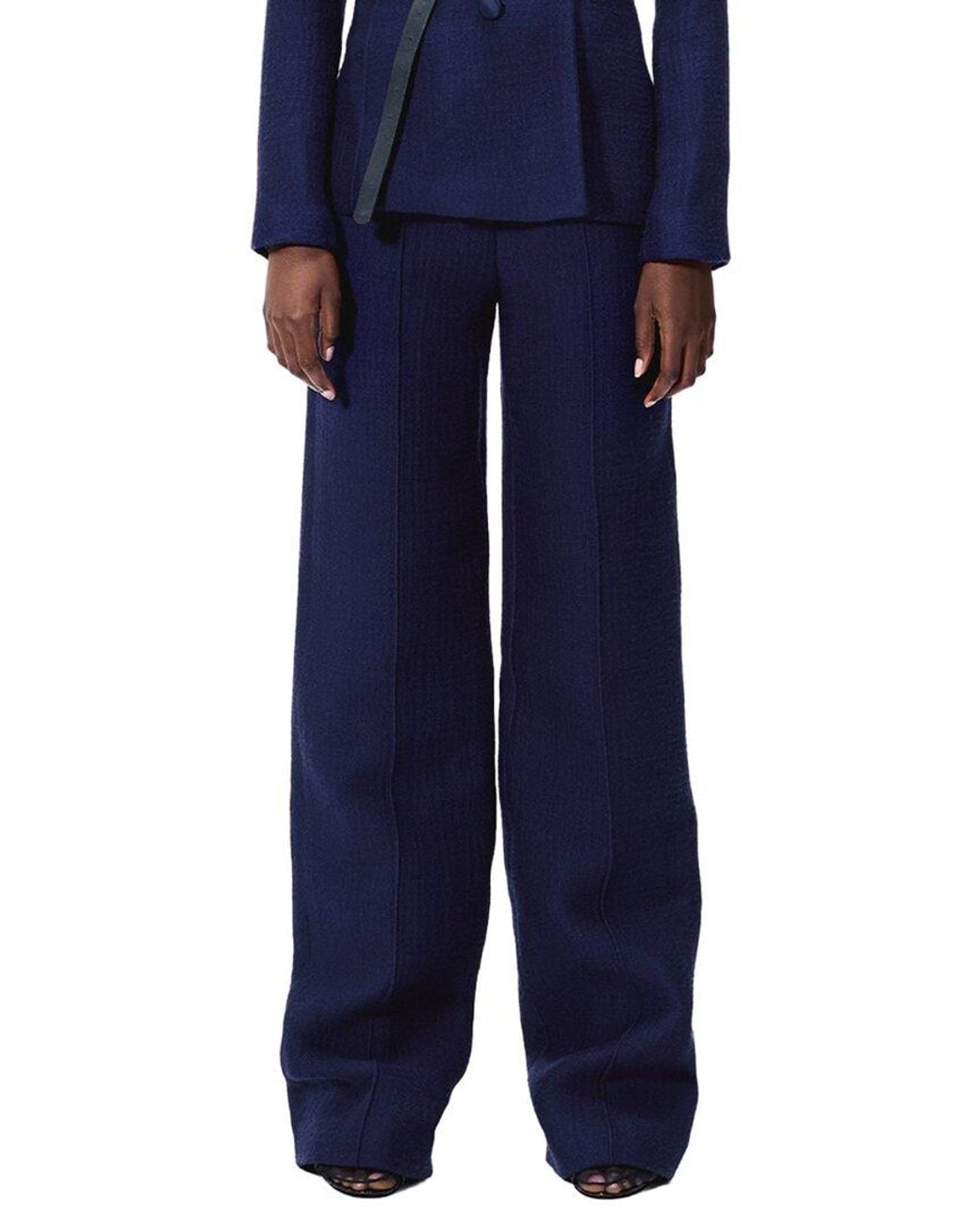 Adam Lippes Blue Full Leg Wool & Silk-Blend Trouser