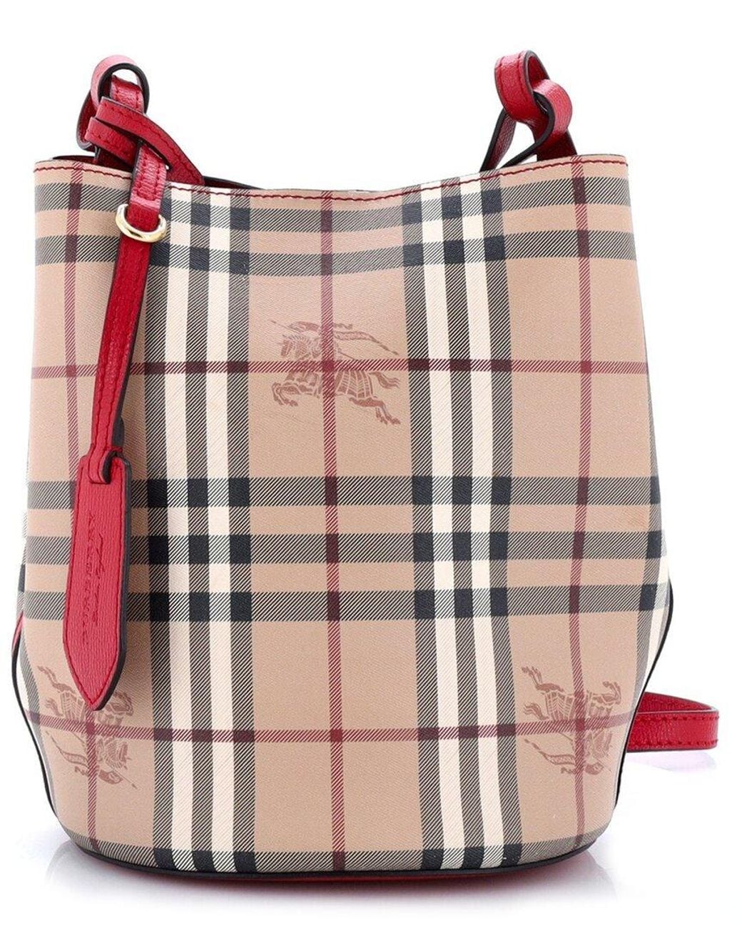 Burberry Pink Coated Canvas Lorne Bucket Bag Haymarket Small (Authentic Pre- Loved)