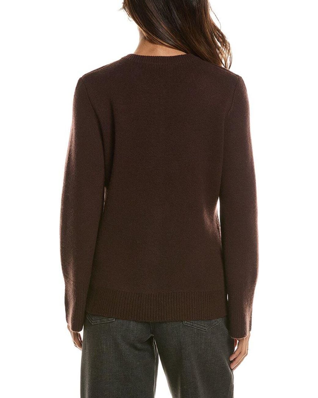 Forte Brown Double Knit Button Crew Wool & Cashmere-Blend Cardigan