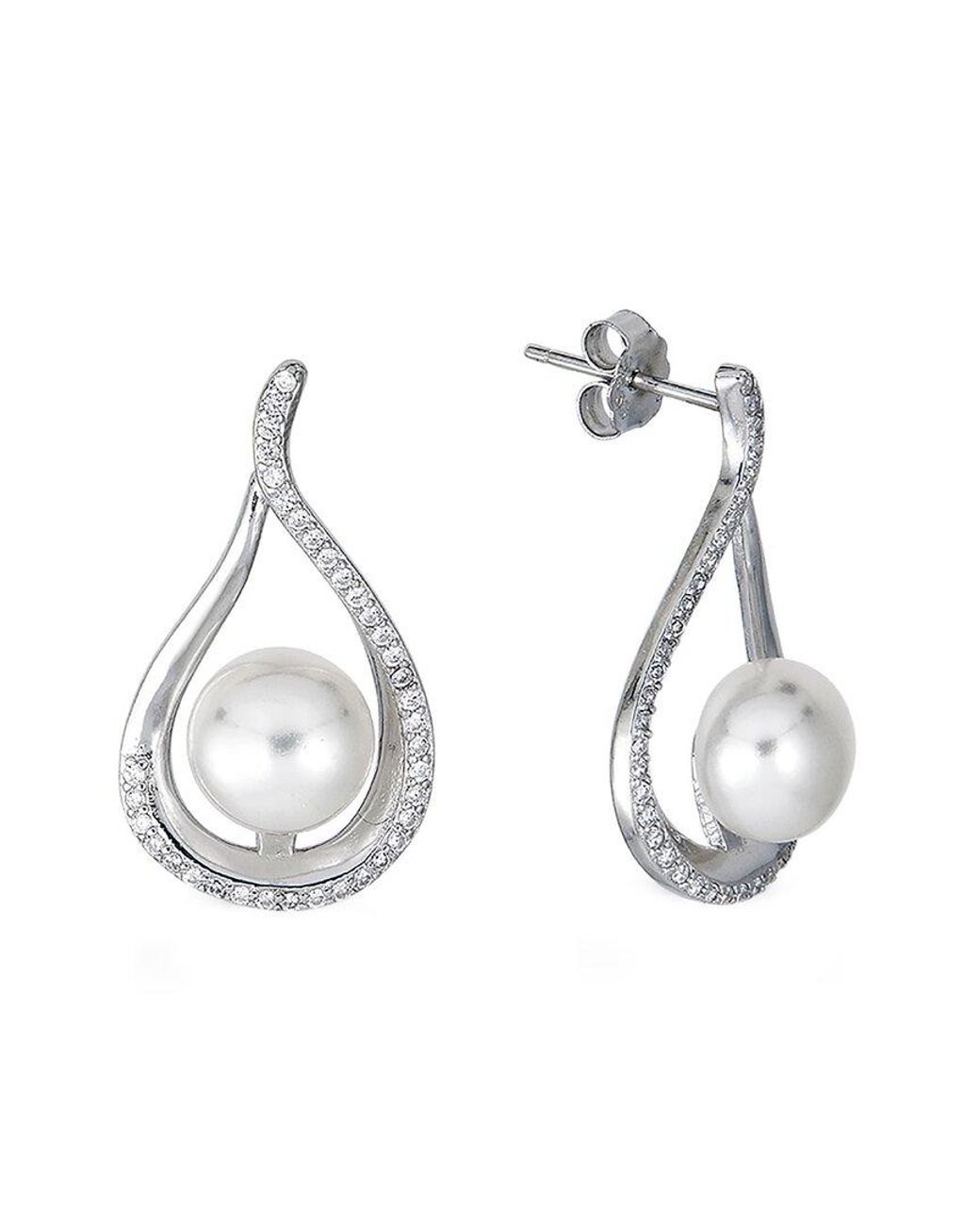 Belpearl White Silver 9mm Pearl Cz Earrings