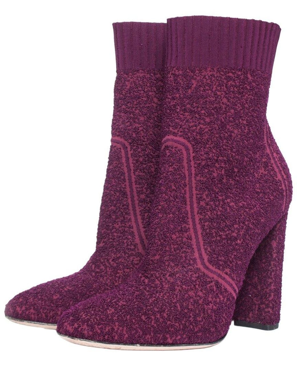 Gianvito Rossi Purple Polyester Fiona Boucle Knit Bootie (authentic Pre- Loved)
