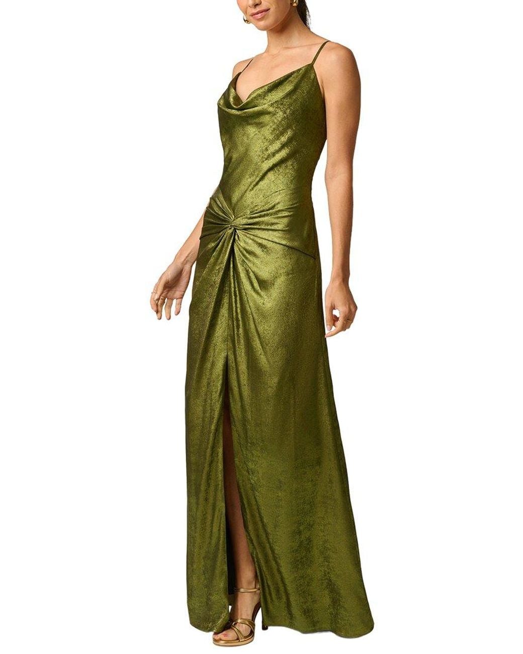 Adrianna Papell Green Foiled Chiffon Long Dress