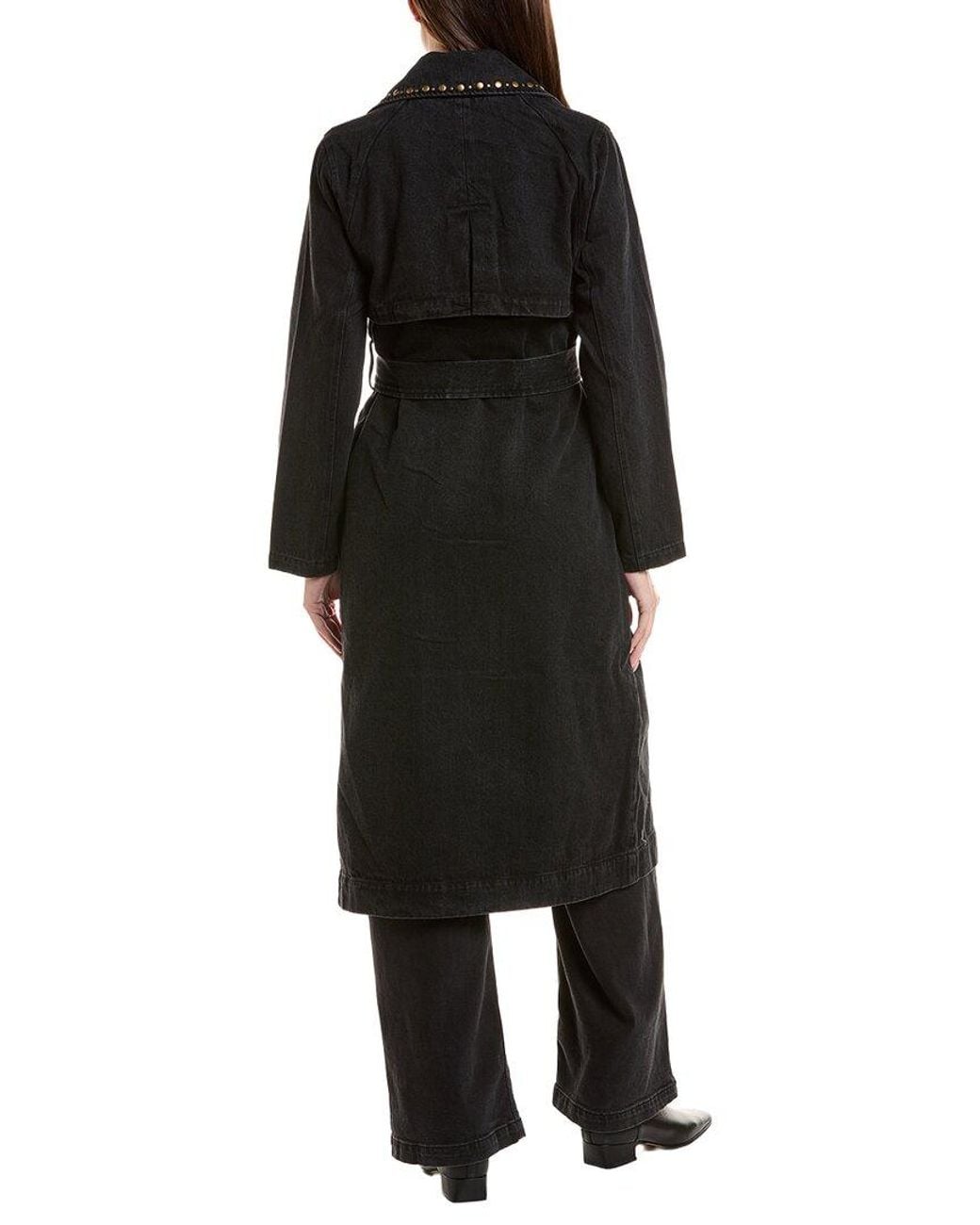 Scotch & Soda Black Longline Denim Trench Coat