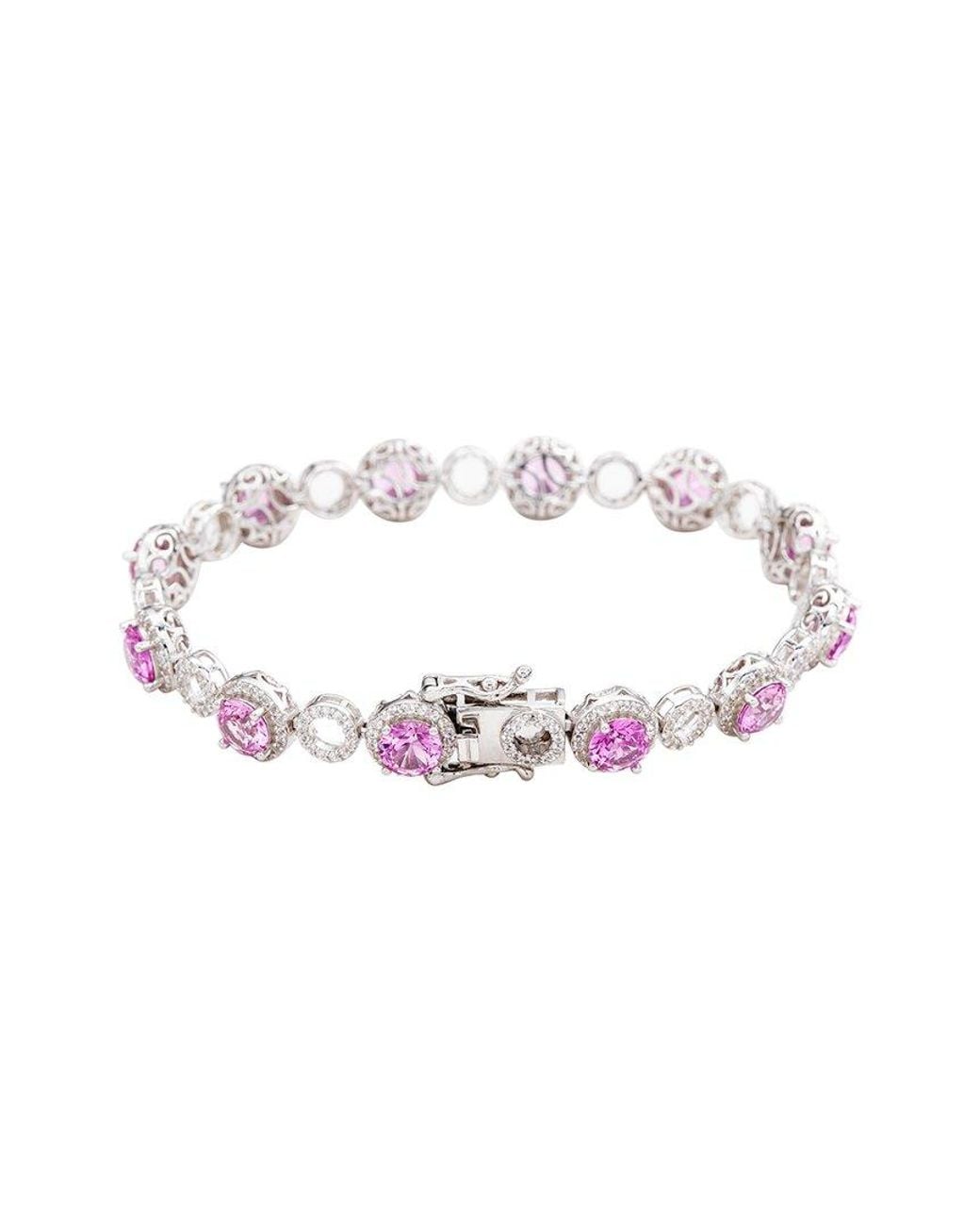 Suzy Levian White Silver 0.02 Ct. Tw. Diamond & Gemstone Bracelet