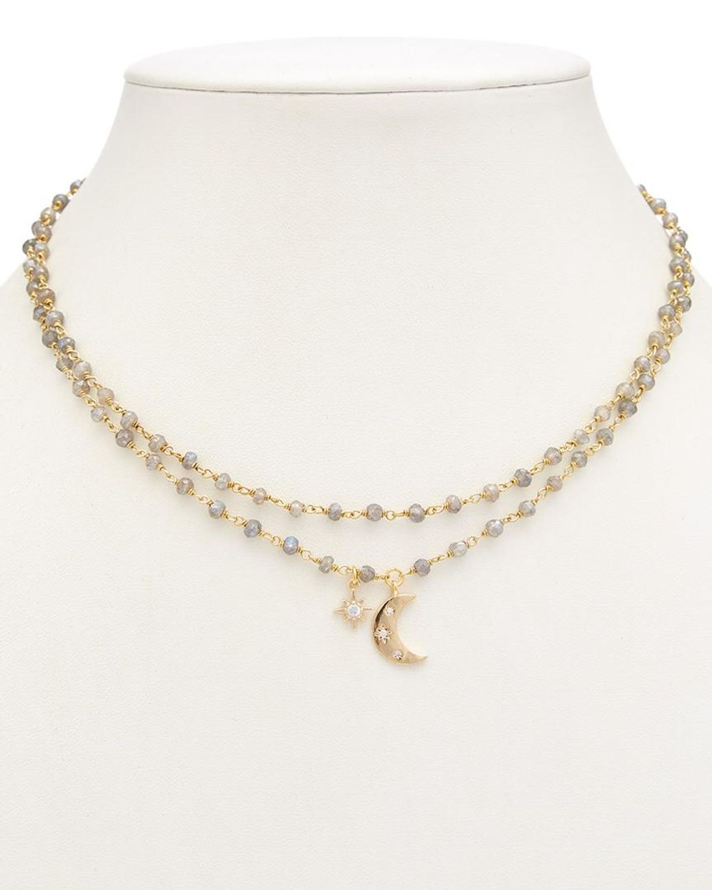 Rachel Reinhardt Jewelry Natural 14K Plated Labradorite Cz Celestial Necklace